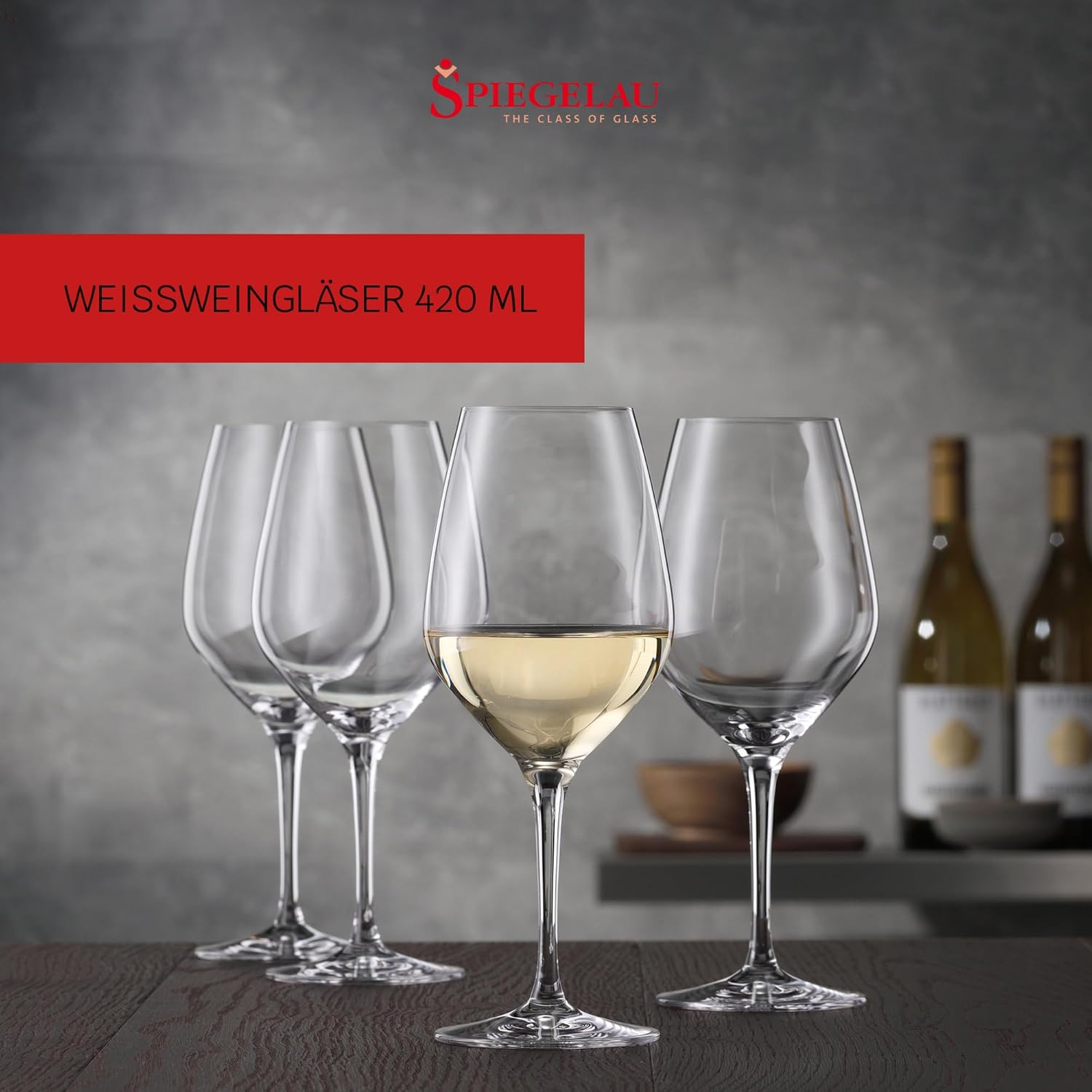 Spiegelau Authentis White Wine Glass, Clear &ndash; Fine Crystal Glass for Enhancing Aroma & Balancing Sweetness &ndash; Machine-Made with Mousse Point for Sparkling Freshness &ndash; 420 Ml Capacity (Pack of 4) image number 2