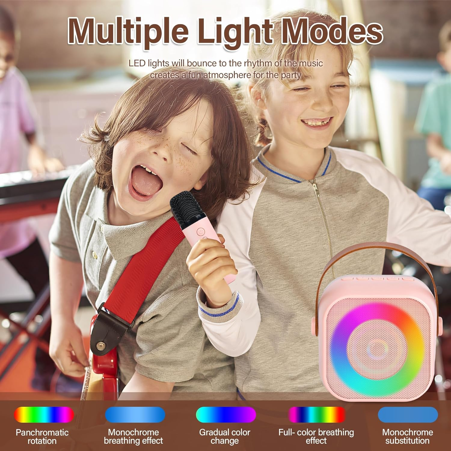 Kids Karaoke Toys Karaoke Microphone Machine for Kids, 4-12 Years Old Christmas Birthday for Girls, Karaoke Toys for Kids Boys Age 4, 5, 6, 7, 8, 9, 10, 12 +Year Old-Pink (Pink) image number 1