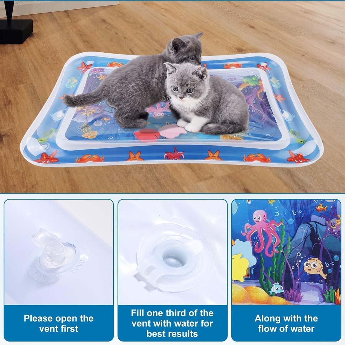 Water Mat Cat Water Play Mat, Water Mat Cat, Multifunctional Cat Toy Water Mat, Water Play Mat for Cats Summer, Cat Toy Water Mat for Bored Home Cats image number 1