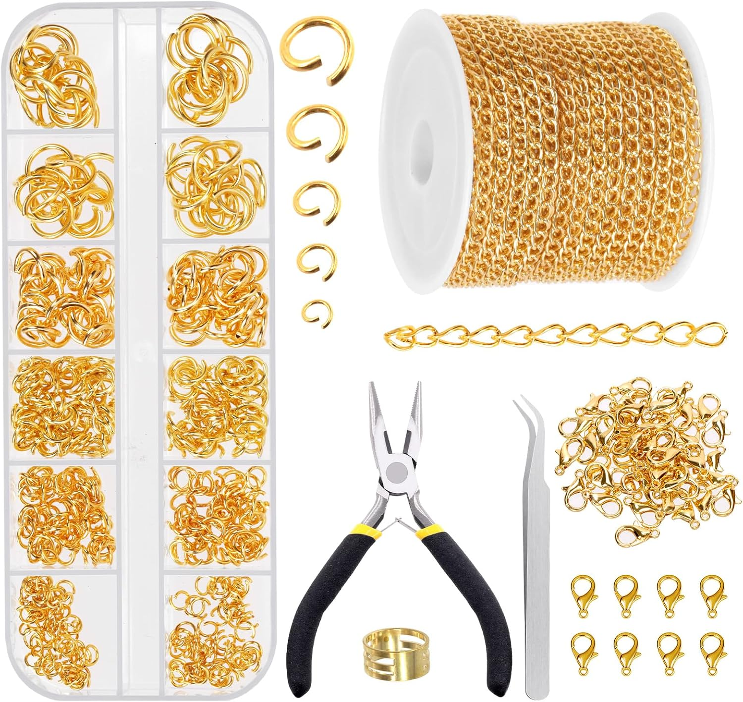 Glarks 504Pcs 30 Feet Jewelry Chains Set Silver Cable Link Chains Link Rolls Bulk Twisted Links Chain Necklace Jewelry Making Chains with Lobster Clasps and Jump Rings for Necklace Jewelry Making