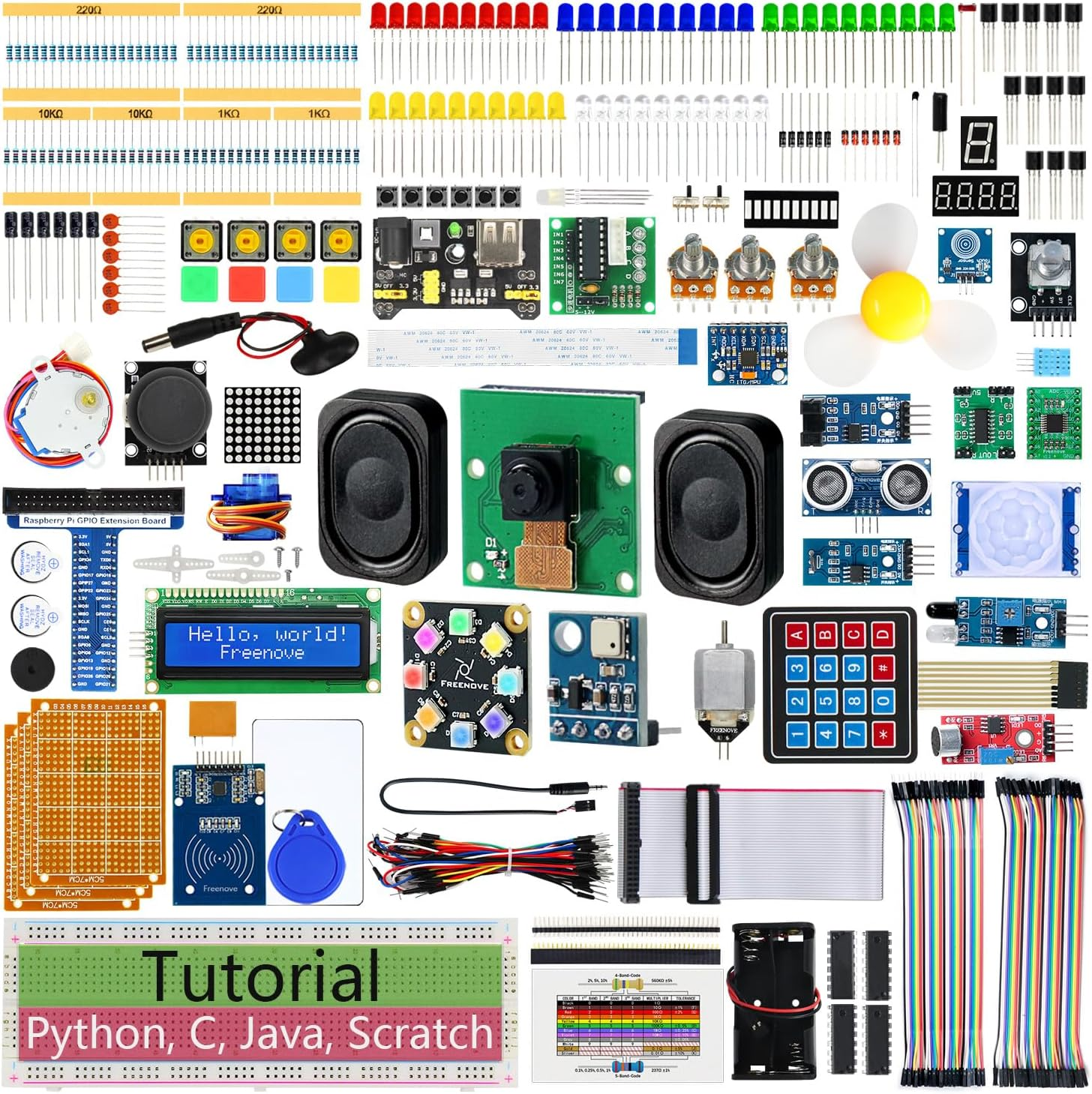Freenove Complete Starter Kit for Raspberry Pi 5 4 B 3 B+ 500 Zero 2 W, 1170-Page Tutorial, Python C Java Scratch Processing Code, 386 Items, 164 Projects, Camera Speaker (Raspberry Pi NOT Included) image number 2