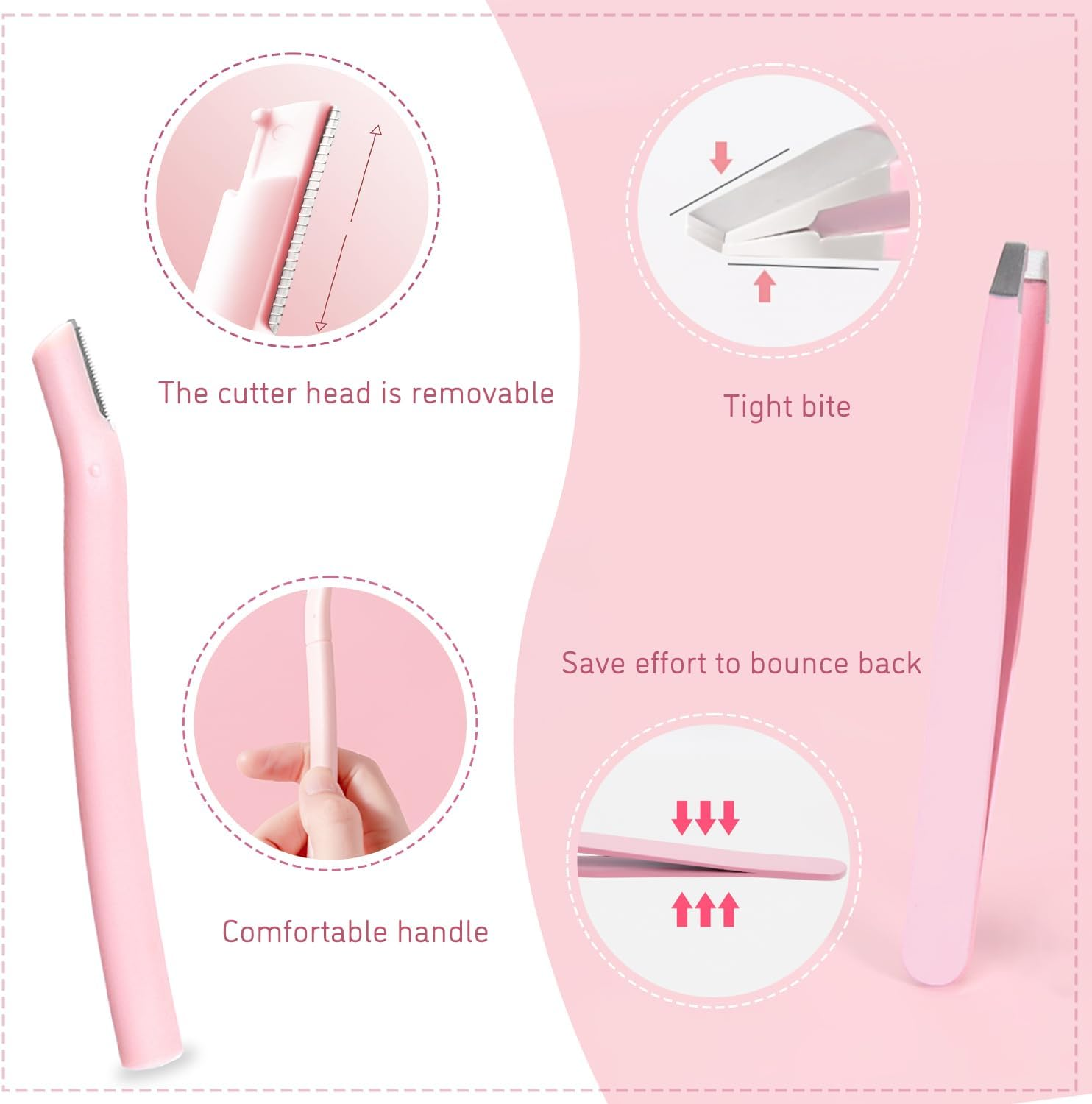 TORMEN Professional Eyebrow Grooming Kit, Eyebrow Scissors with Comb Eyebrow Razor Eyebrow Tweezers for Perfect Eyebrow Shaping, Face Hair Removal Tool for Men and Women(Pink) image number 5