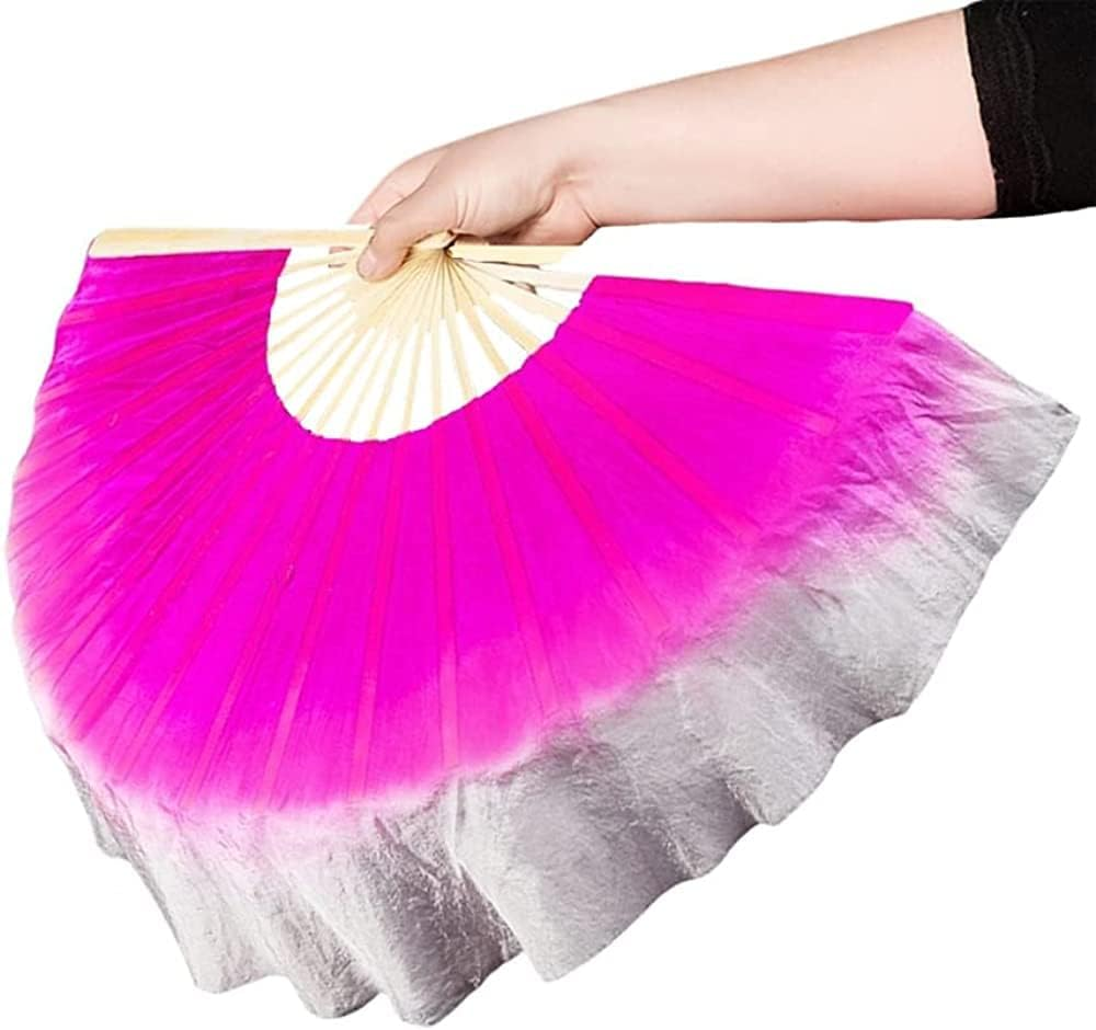 TMZAQH Women 40Cm(15.7") 1 Piece Right Hand Real Silk Belly Dance Short Fan Veils Gradient Color