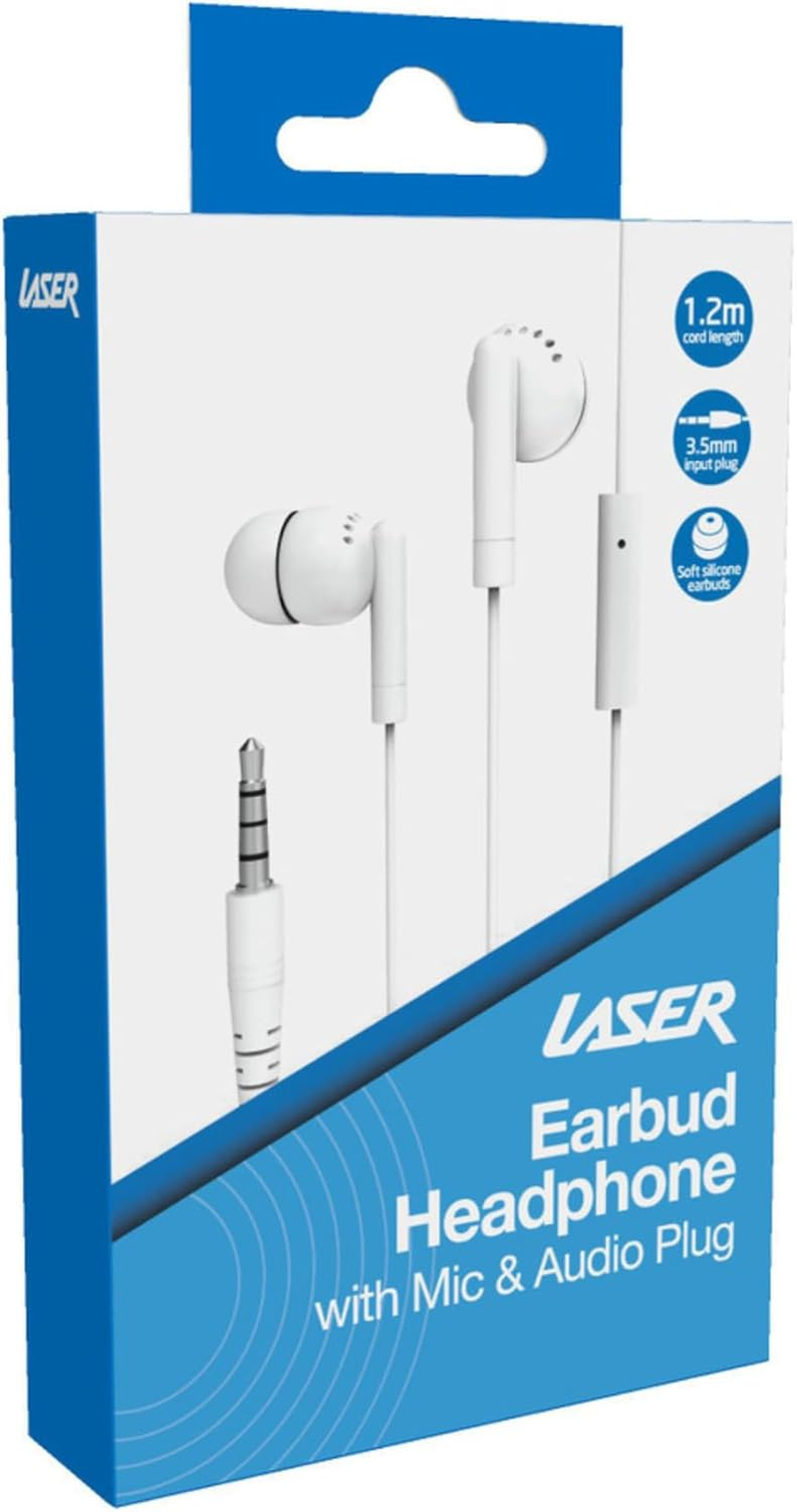 Laser Earbud Headphone with Mic in White image number 6