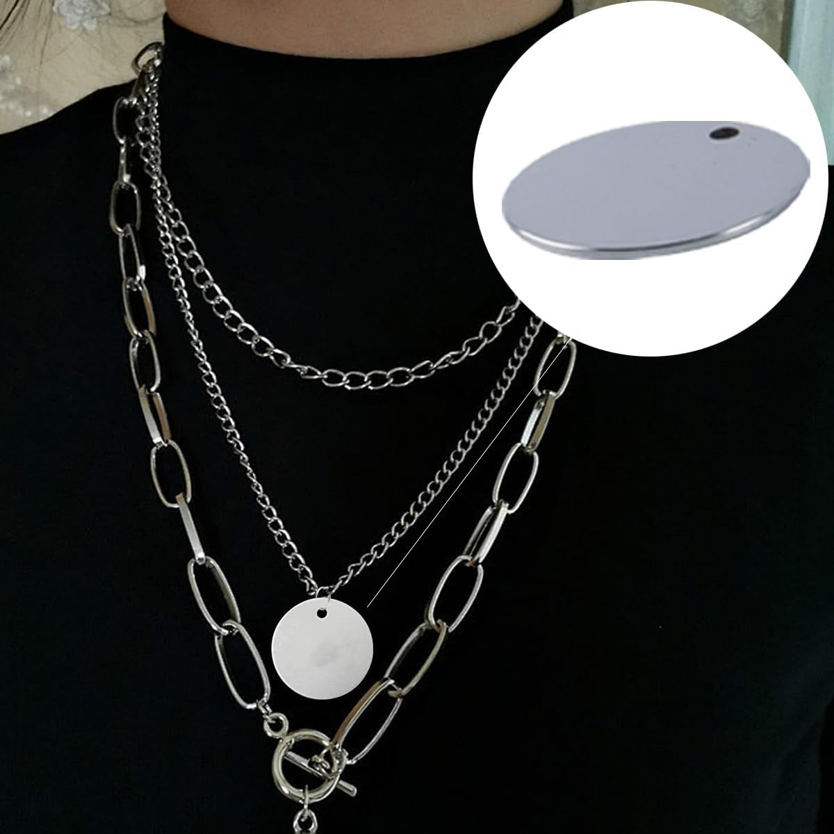 Orivin 24 Pieces Stainless Steel Dog Tag Engraving Blanks Blank Dog Tag Tags Key Rings round DIY Key Ring for Crafts image number 3