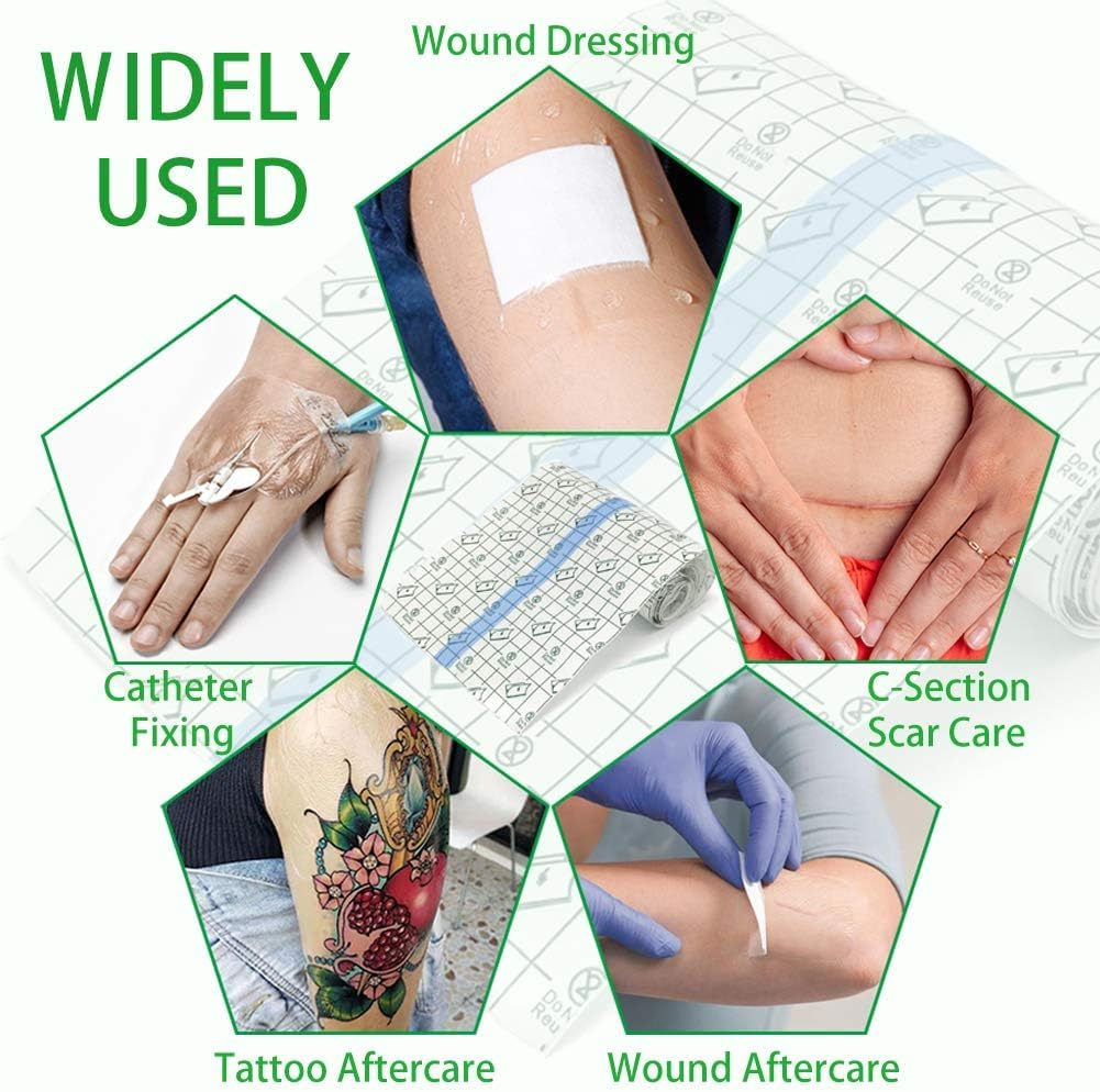 2 Rolls Tattoo Aftercare Bandage Roll Waterproof Transparent Film Second Skin Bandage for Tattoo Initial Healing and Skin Repair Adhesive Tattoo Supply Wrap (25Cm*2M Roll) image number 3
