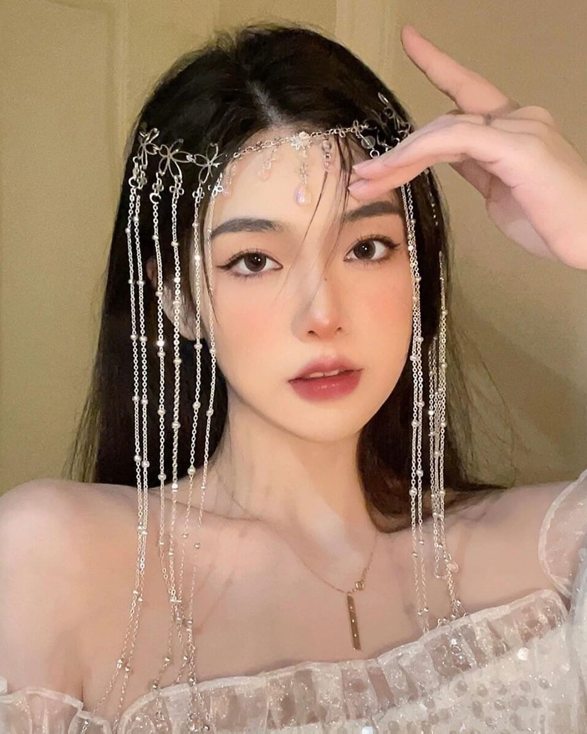 MOPZIJA 1 Piece Luxury Crystal Head Chain Head Jewellery Women'S Crystal Headpiece Jewellery Head Chain Silver Head Chain Shinny Boho Style image number 2