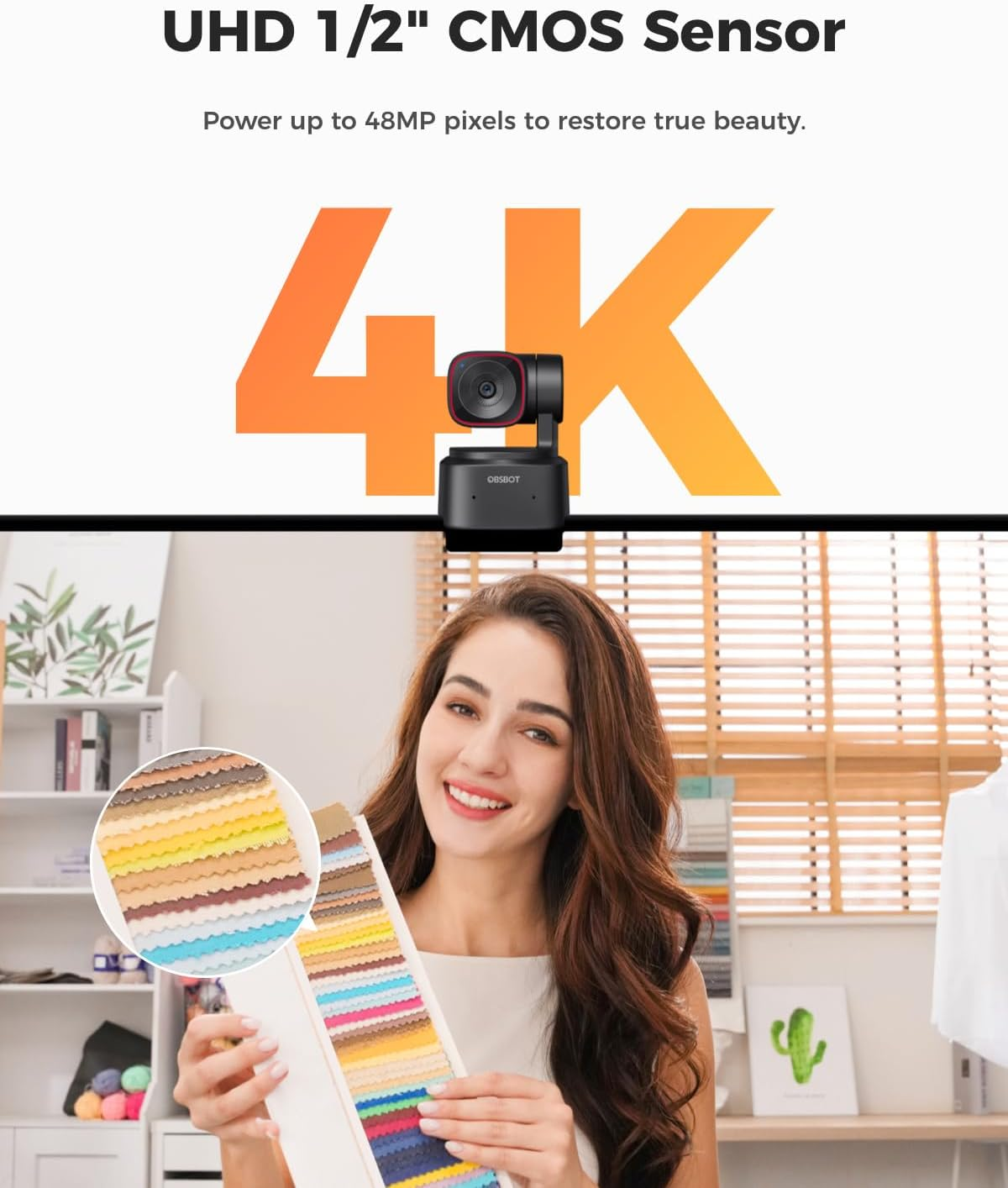 OBSBOT Tiny 2 Lite 4K Webcam for PC, AI Tracking PTZ Streaming Camera with 1/2" Sensor, Gesture Control, 60 FPS, HDR, Microphones, Web Camera for Desktop Computer, Laptop, Meeting, Video Calls, Etc. image number 5