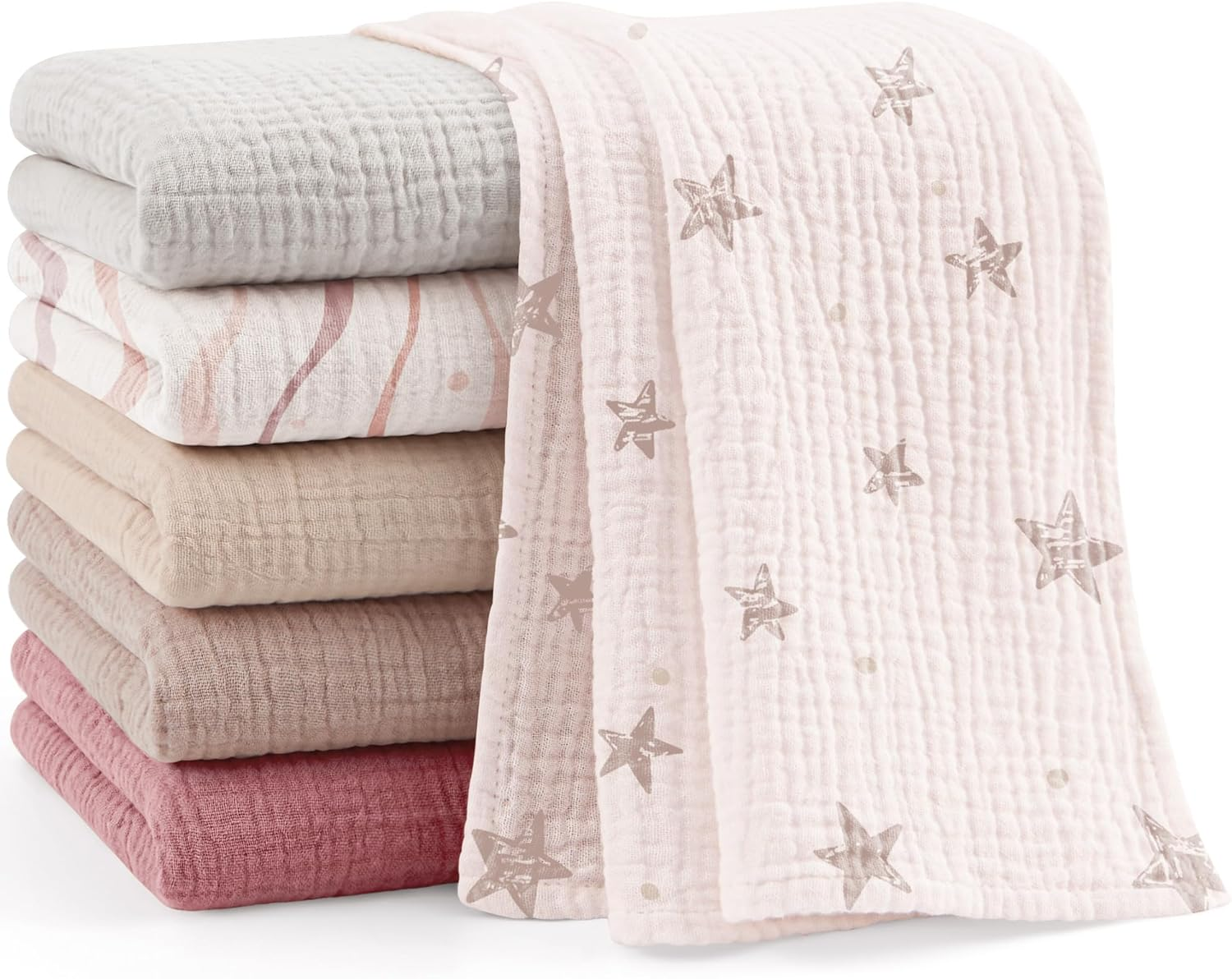 Bearmoss 100% Cotton Muslin Burp Cloths Sets 6 Pack Large Burping Clothes Extra Soft Absorbent 60X60Cm for Newborn Unisex Baby Girls and Boys (Gray Green)