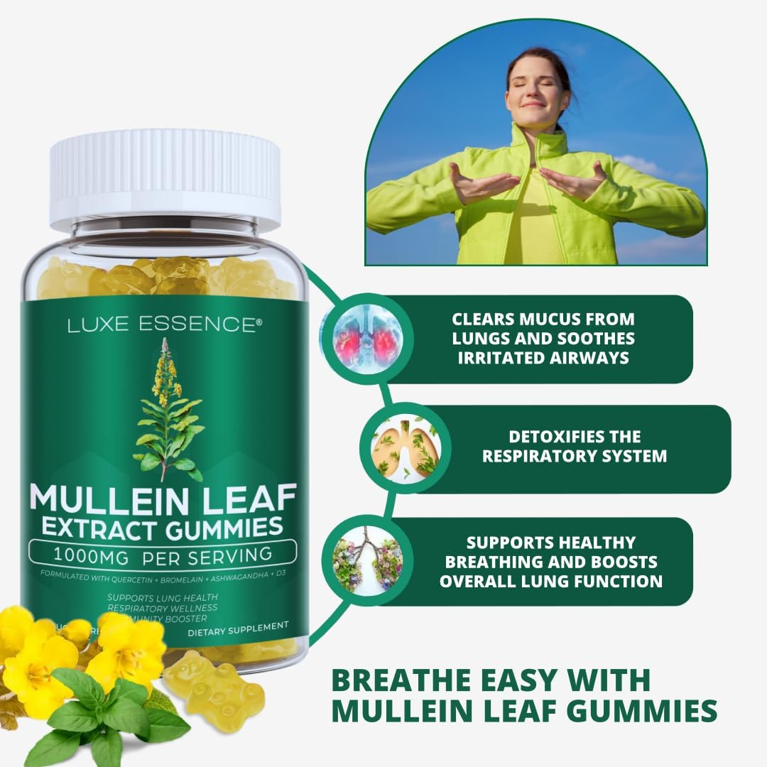 Mullein Gummies for Respiratory Wellness | 1000Mg per Serving | 100% Sugar-Free | Natural Mullein Leaf Extract | Supports Healthy Lungs & Immune Function | 60 Vegan Gummies image number 6