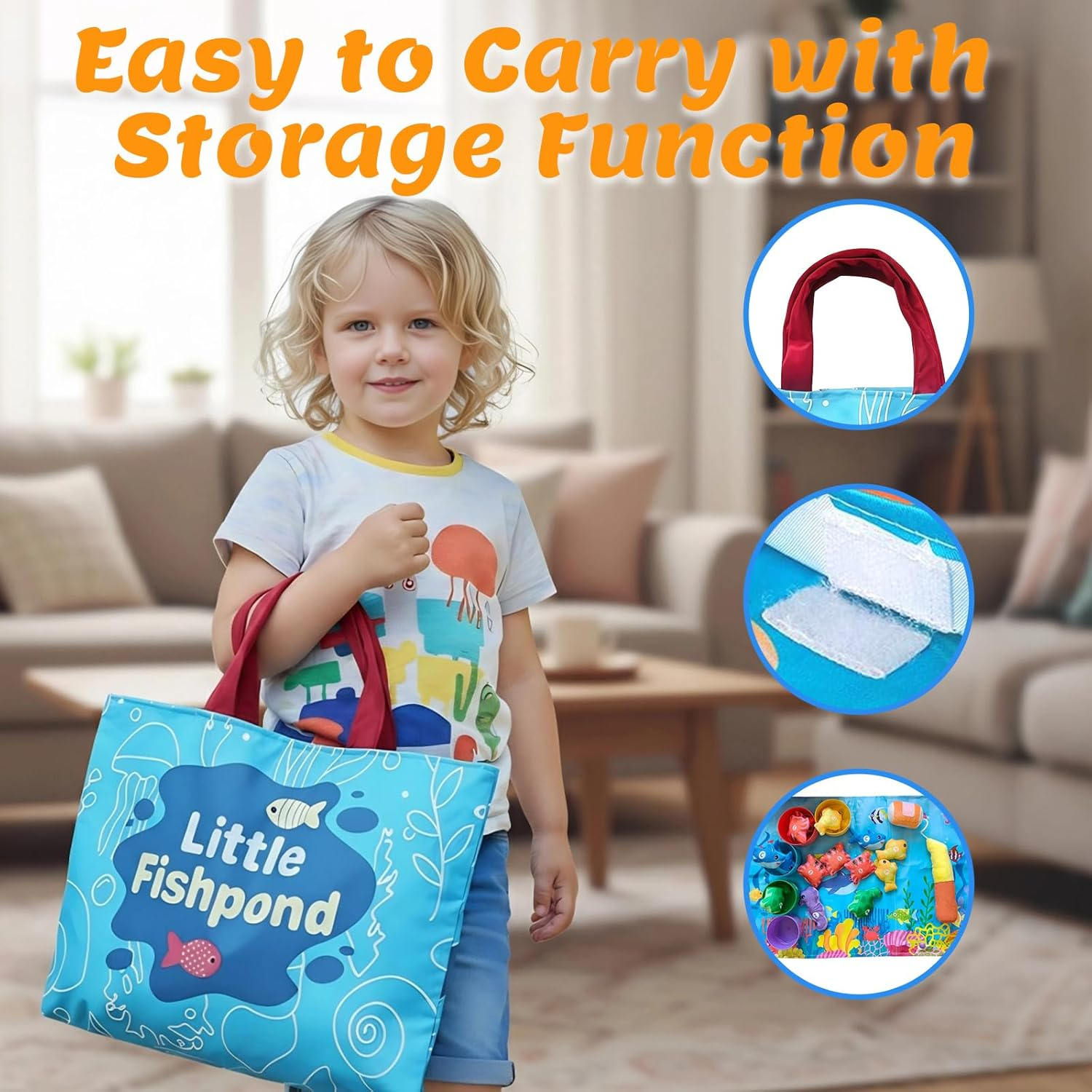 Montessori Toys for 1 2 Year Old, 2-In-1 Cloth Fishing Game & Book with Foldable Mat, Baby Toys 6-12-18 Months, Educational Learning Gift with Stacking Cups for Number, Color, Shape (Ocean) image number 6