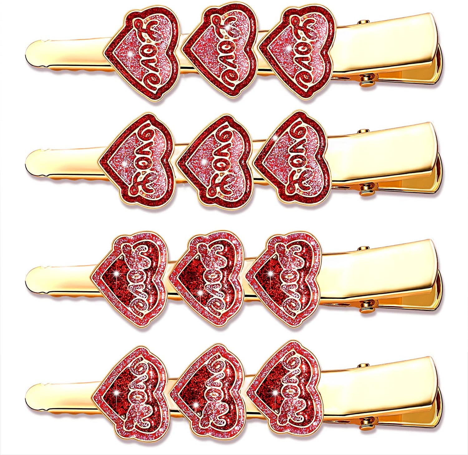 PHALIN 4PCS Valentine&rsquo;S Day Hair Clips Rhinestone Heart Hairpins for Women Sweet Love Alligator Clips Barrettes Sparkling Styling Hair Accessory (4PCS D) image number 5