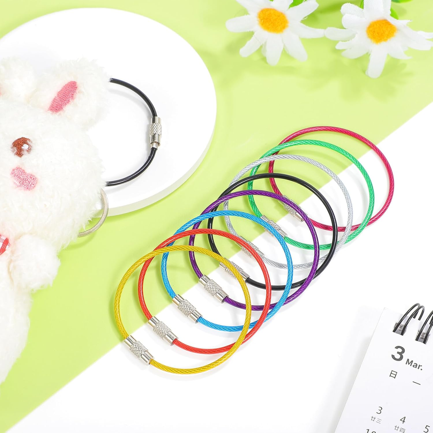 MUELODSIC 16 Pcs Heavy Duty Stainless Steel Wire Keychain Cable Multi-Color Large Key Rings for Luggage Tags Metal Key Rings for Travel and Everyday Use Easy to Install and Portable image number 3