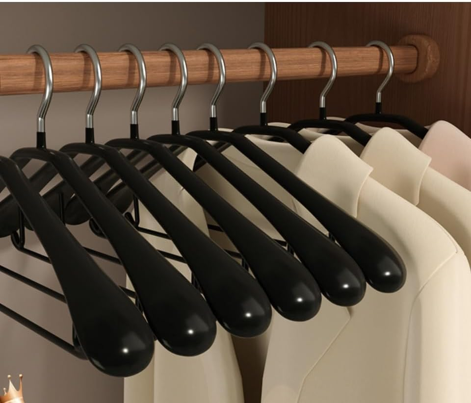 Trrcylp 5 Pack Heavy Duty Metal Suit Hangers Soft Flexible Gloss Grippy Clothes Hanger Wide Shoulder Non Slip Thick Coat Hanger (Black) - White image number 7