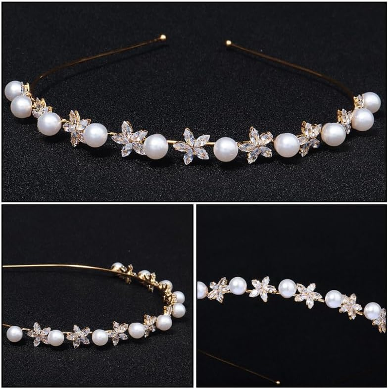 OATIPHO 1 X Zircon Hair Band with Pearls Thin Headband for Women Weddings Parties and Stylish Accessory for Unforgettable image number 2