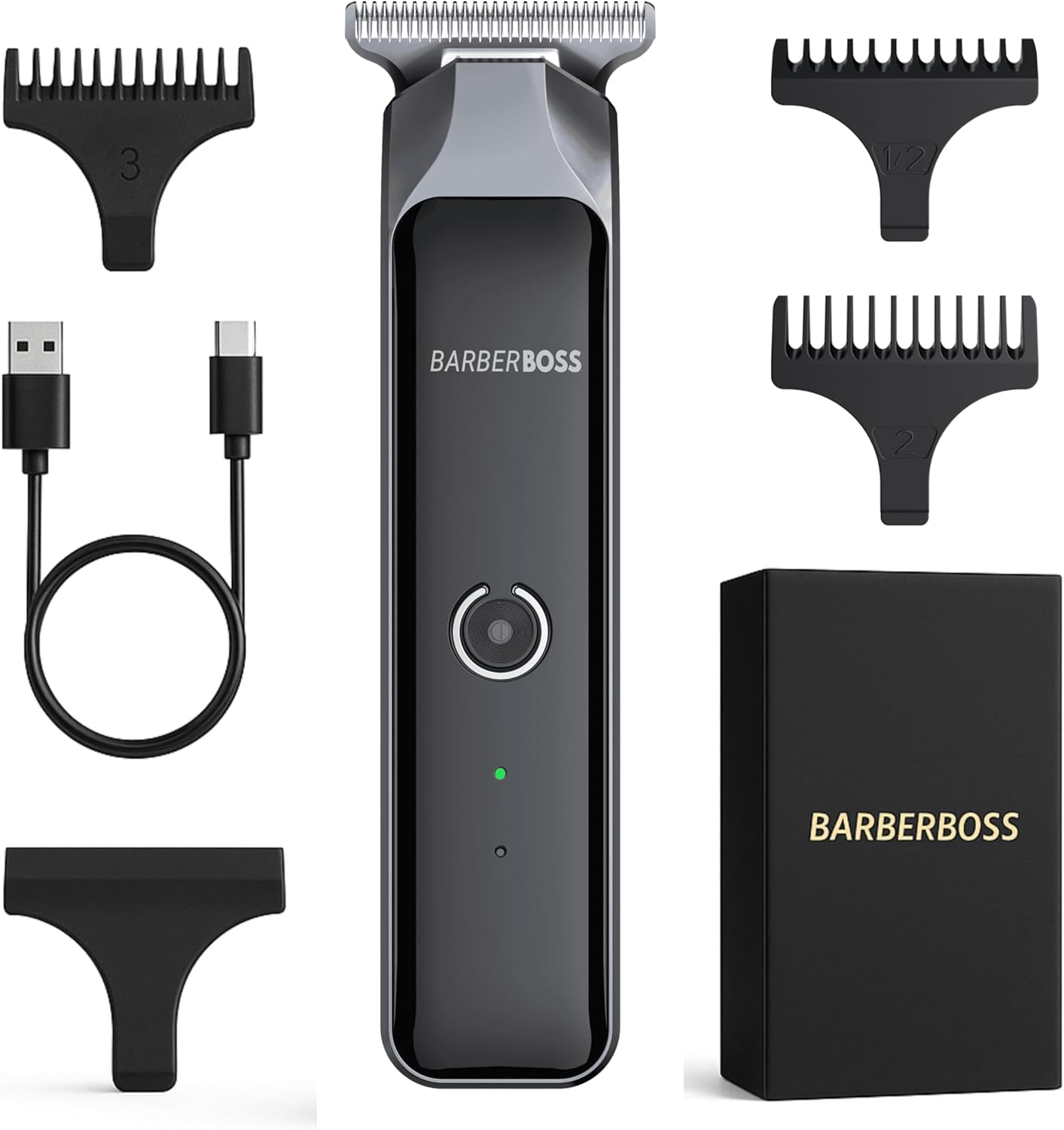 Barberboss Cordless Hair Trimmer for Men, Beard T Blade Grooming, Waterproof Grooming Kit with 4 Guide Combs, LCD Display, USB Fast Charge, Face and Body Hair Trimmer image number 2