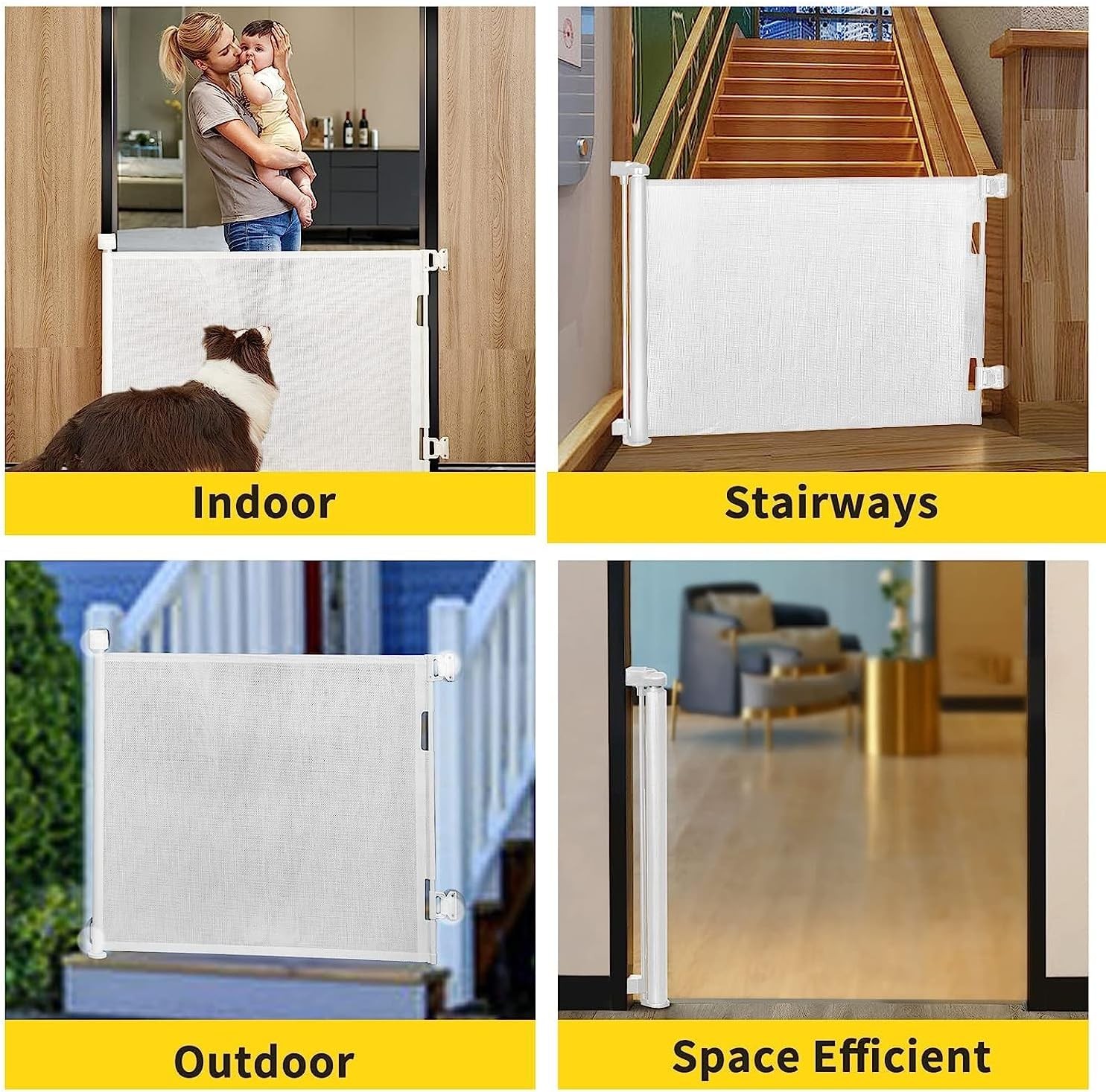 ZONEY Retractable Baby Gate, Baby Gate or Mesh Dog Gate, 33" Tall, Extends up to 55" Wide, Child Safety Gate for Doorways, Stairs, Hallways, Indoor/Outdoor (33"X55") (White, 33"X55"(150 * 86Cm)) - White image number 4
