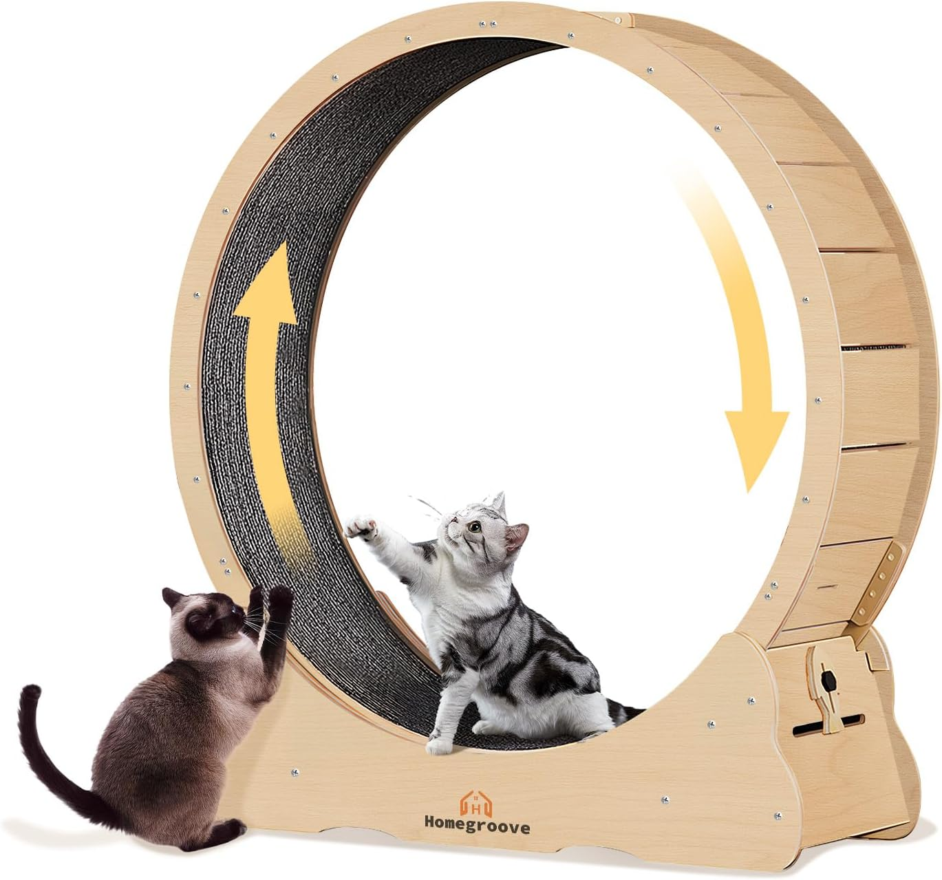 Homegroove Cat Exercise Wheel, 45 Inch Large Cat Wheels for Indoor Cats,Versatile Cat Running Wheel Treadmill with Detachable Carpet for Cat'S Weight Loss and Health (Natural Wood Color, XL)