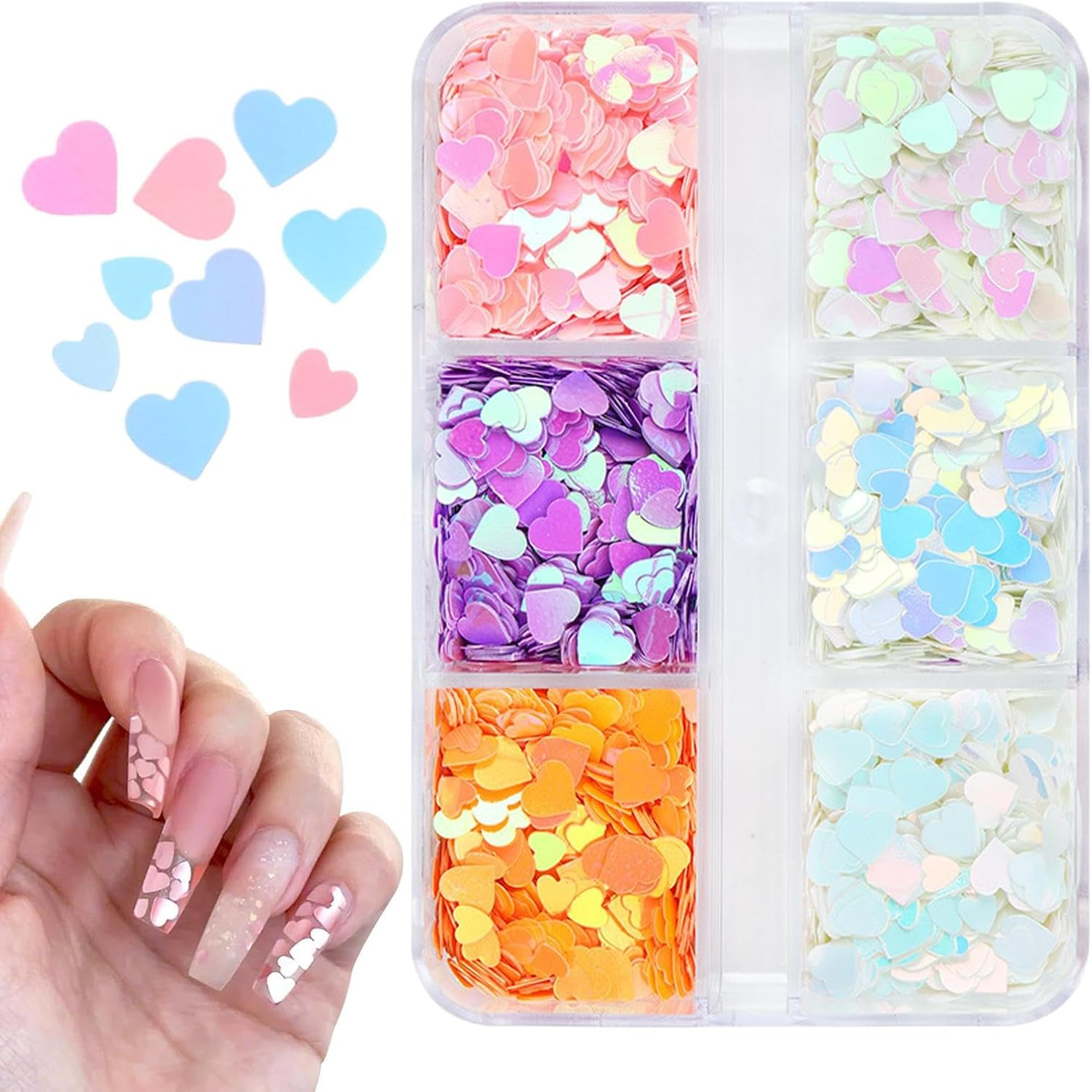 Nail Glitter - 6 Grids Valentine'S Day Heart Glitter Decals,Acrylic Confetti Manicure Art Holographic Crafts Decals for Women Girls Eye image number 3