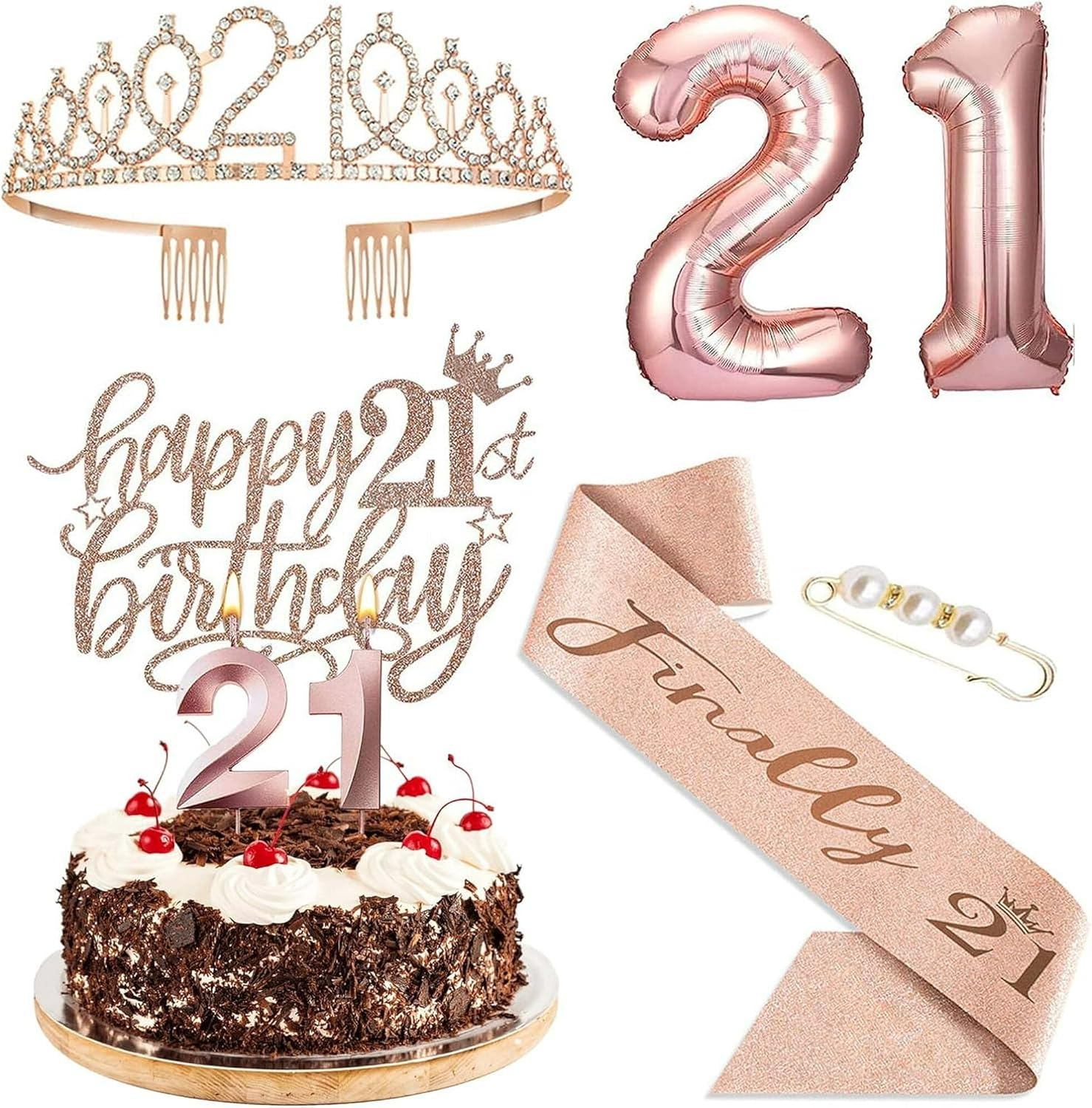 Birthday Party Favor Supplies for Women, Rose Gold Tiara & Sash, Pink, Adult, 21 image number 3