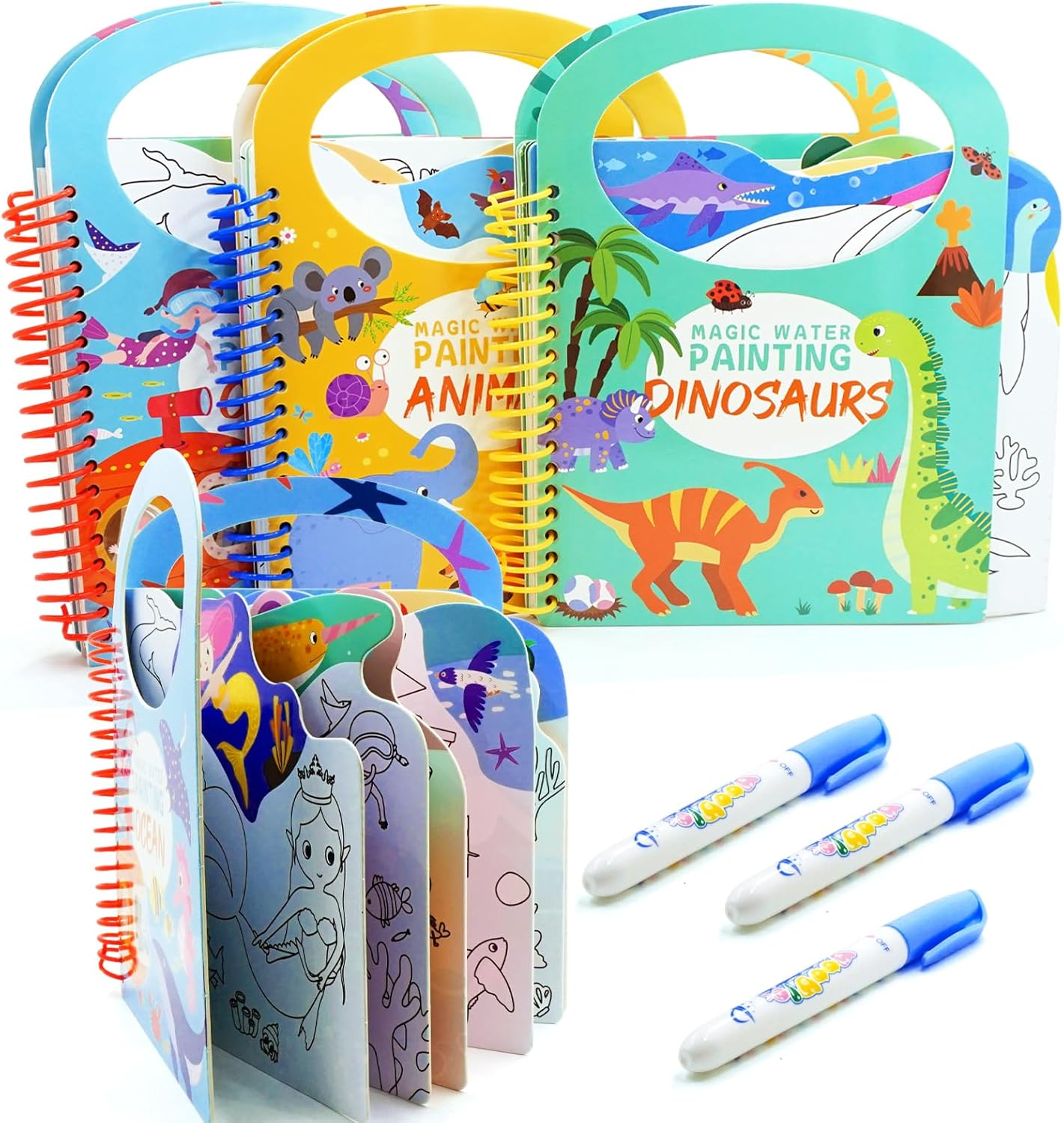 Peeokuo 3 Pack Water Coloring Books for Toddlers, Ages 3-5, Travel Toys, Sticker Books, Paint with Water Books image number 1