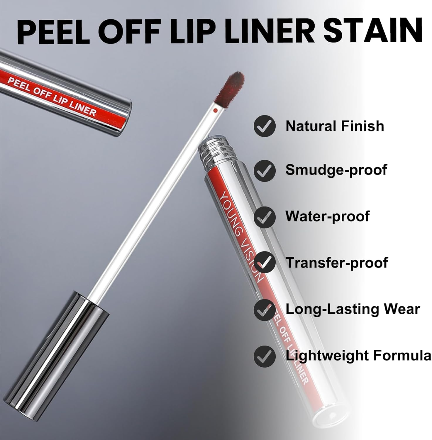 Lip Liner Stain Peel Off, Long Lasting Lip Tint, Waterproof, Transfer Proof, Highly Pigmented Non-Stick Color Tattoo Lip Tint Liner, Matte Finish - 03#Cherry image number 5
