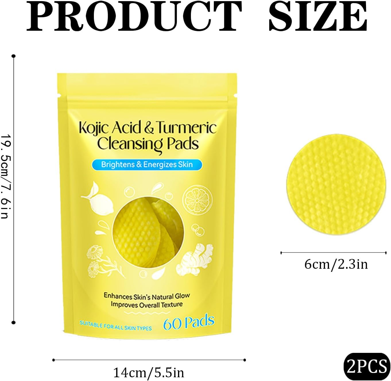 120Pcs Turmeric Kojic Acid Cotton Pads for Face,Deep Cleaning and Oil Controlexfoliating Pads,Arbutin Effectively Cleans the Stratum Corneum，Yellow image number 3
