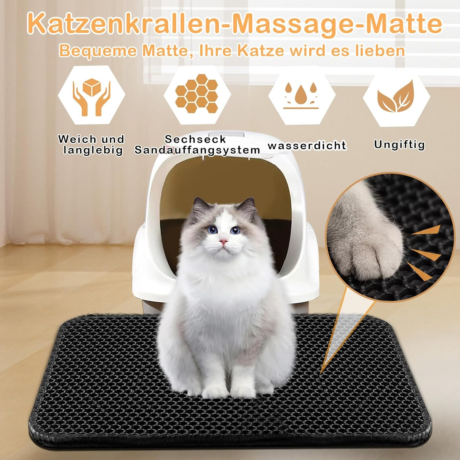 Phantasy Cat Litter Tray Mat 55 X 75 Cm, Black Cat Litter Mat, Honeycomb Design Mat, Waterproof Double Layer Design, Honeycomb Mat, Cat Litter Tray Mat image number 4