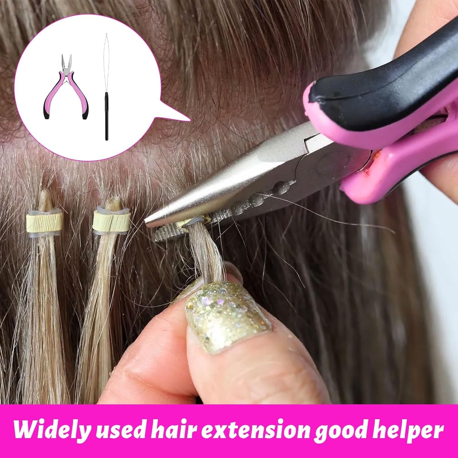 11 PCS Hair Extension Tools for Removal,Hair Extension Pliers Kit,Hair Extension Kit,Hair Tools Kit,Hair Extension Plier with 3 Holes for Females Hair and Removal Tool image number 3