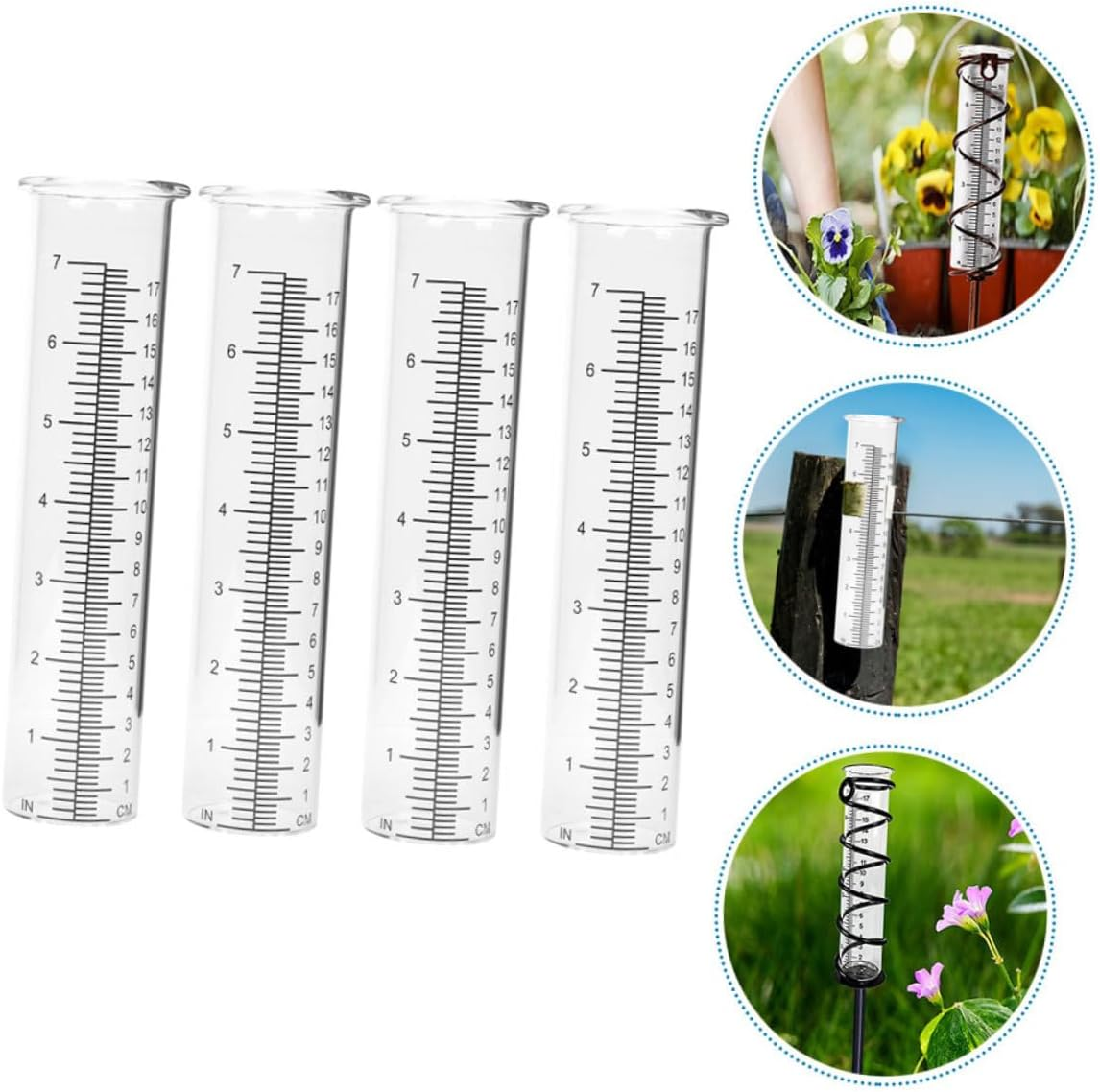 Kisangel 4Pcs Transparent Glass Rain Measuring Tubes with Clear Scale Accurate Rain Gauge Tools for Garden Lawn Home Outdoor Precipitation Collectors for Plant Moisture Monitoring