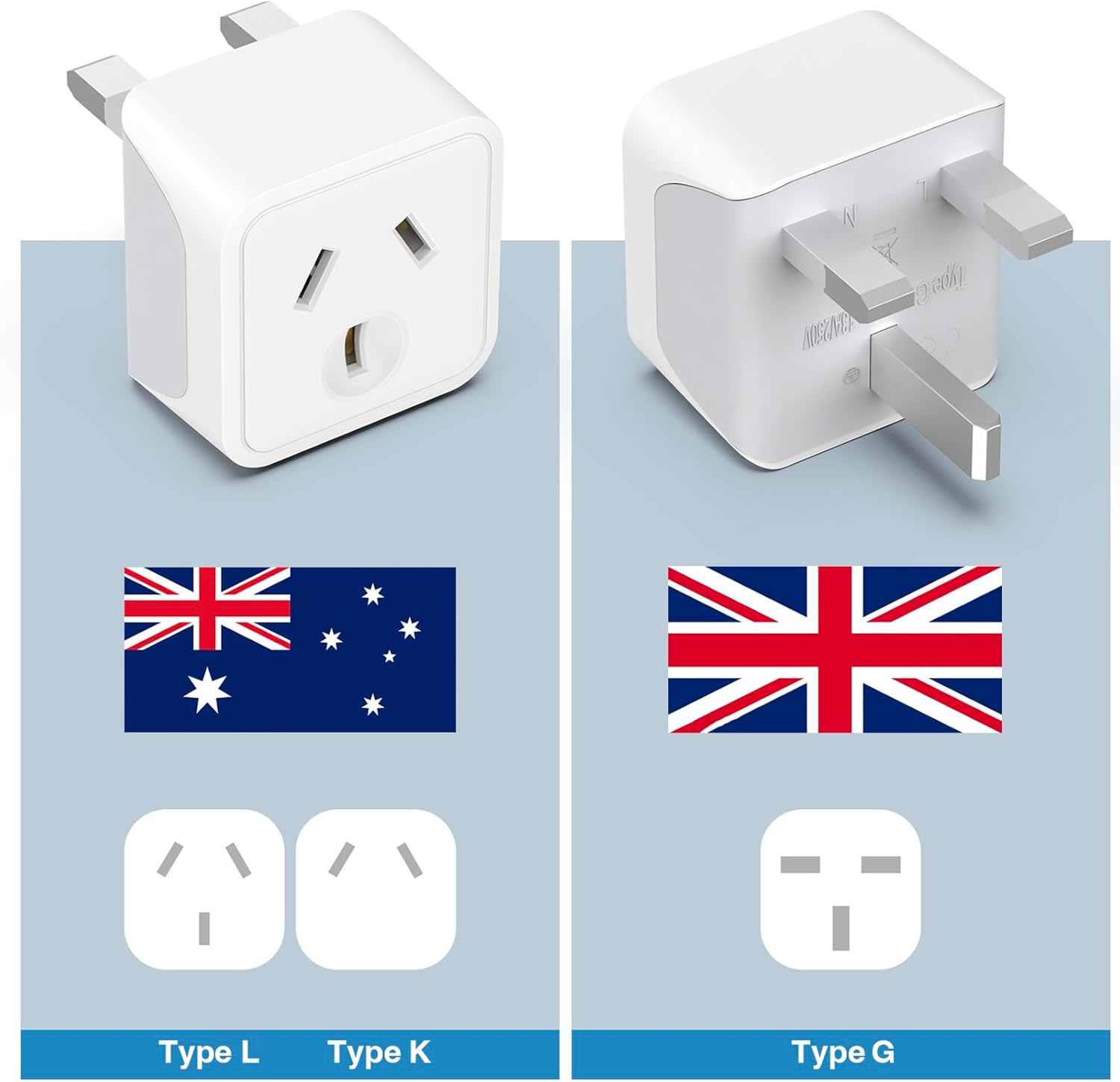 UK Travel Adapter, Dozianai Pack of 2 AU to UK Plug Adapter Grounded Type G Travel Power Plug for Ireland, England, Scotland, Kenya,Singapore,British,Uganda,Hong Kong and More-White image number 1