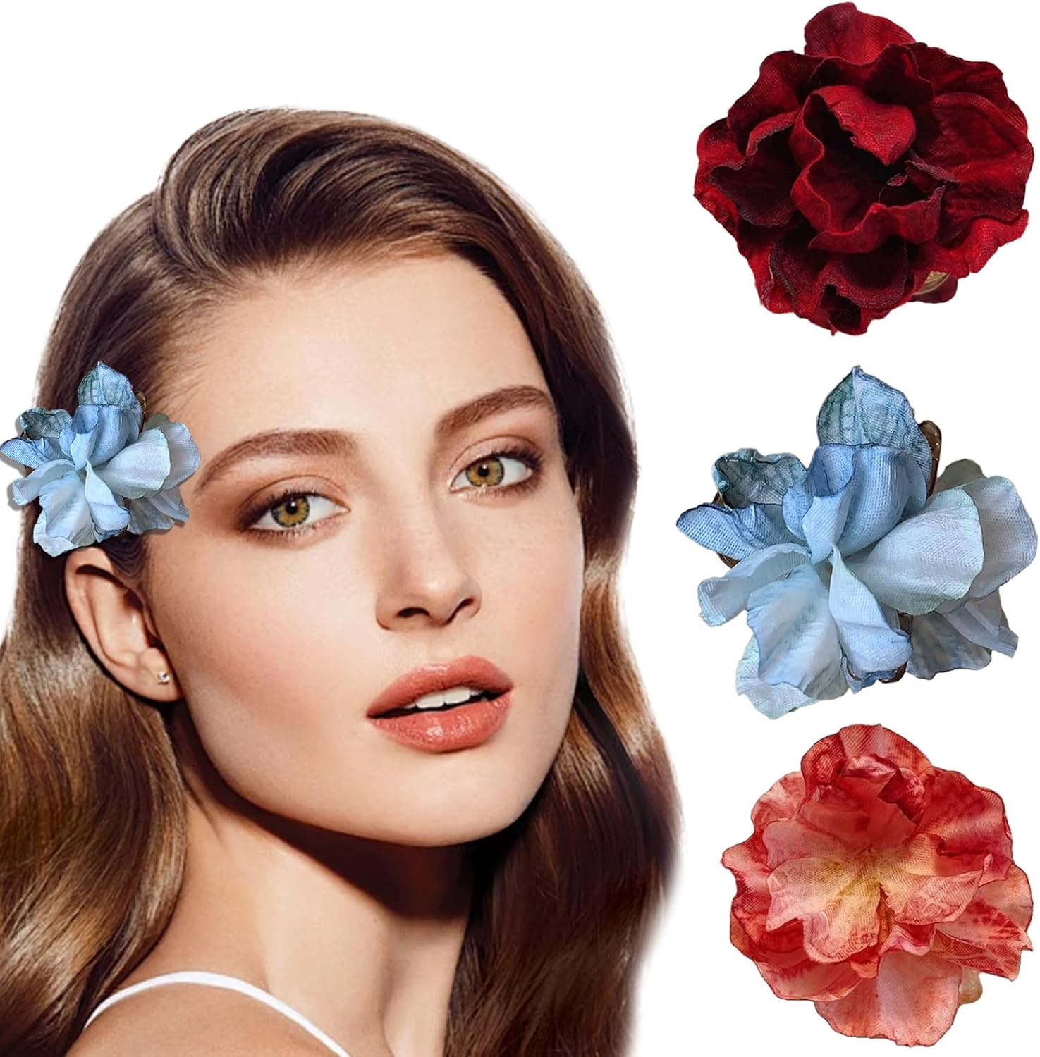 BSITSSS Pack of 9 Flower Hair Clips, Flower Roses, Flower Hair Clip, Hair Accessories, Flower Hair Clip for Girls and Women, Wedding, Beach, Party, Pool, Holiday