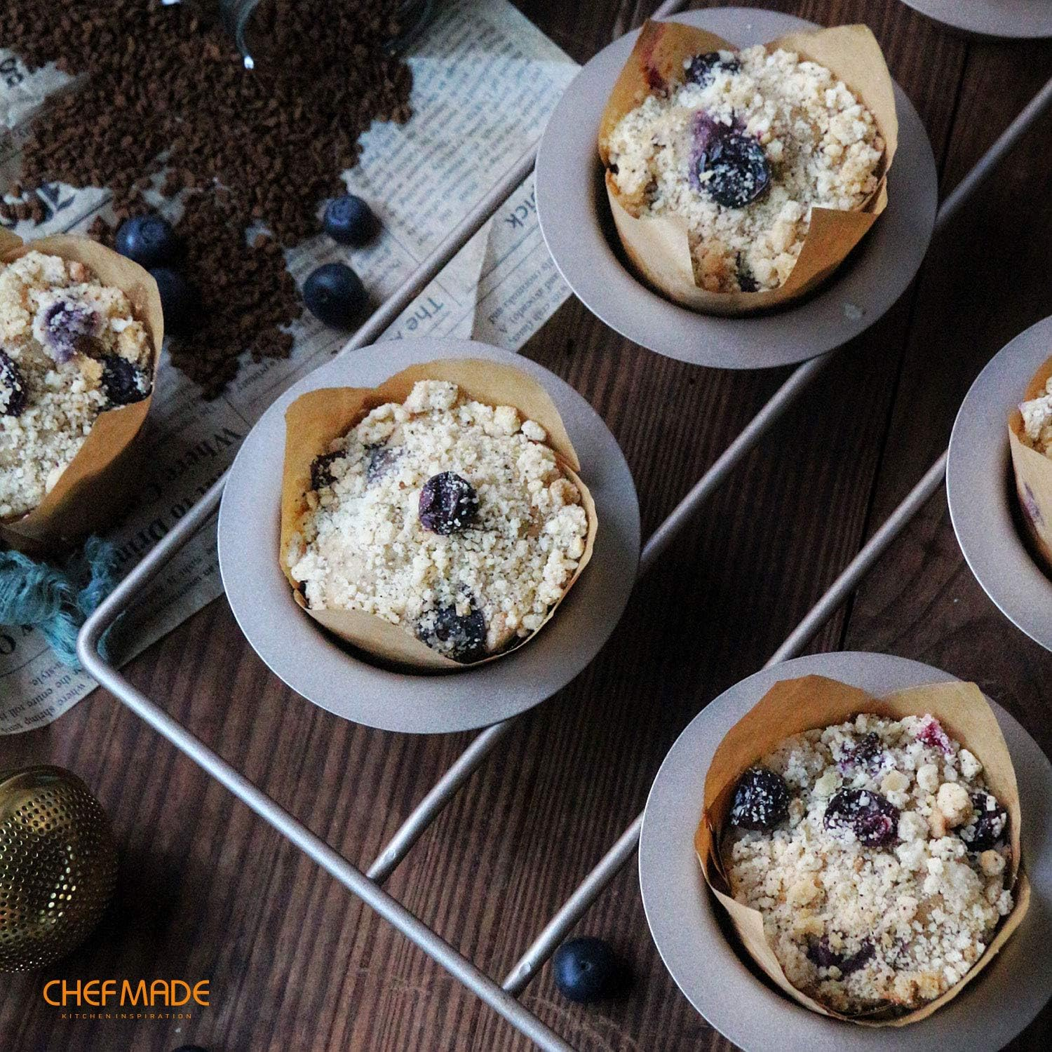 CHEFMADE Popover Cake Pan, 6-Cavity Non-Stick Yorkshire Muffin Cupcake Pan Bakeware for Oven Baking (Champagne Gold) image number 5