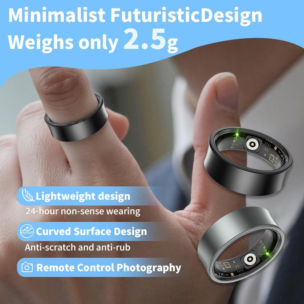 Smart Ring | Fitness Ring | Sleep & Activity Tracker | Health Management | 5-7 Days Battery Life | Magnetic Charging Case | 8 Sports Modes | 5 ATM Waterproof | for Men & Women (Black, 12) image number 4