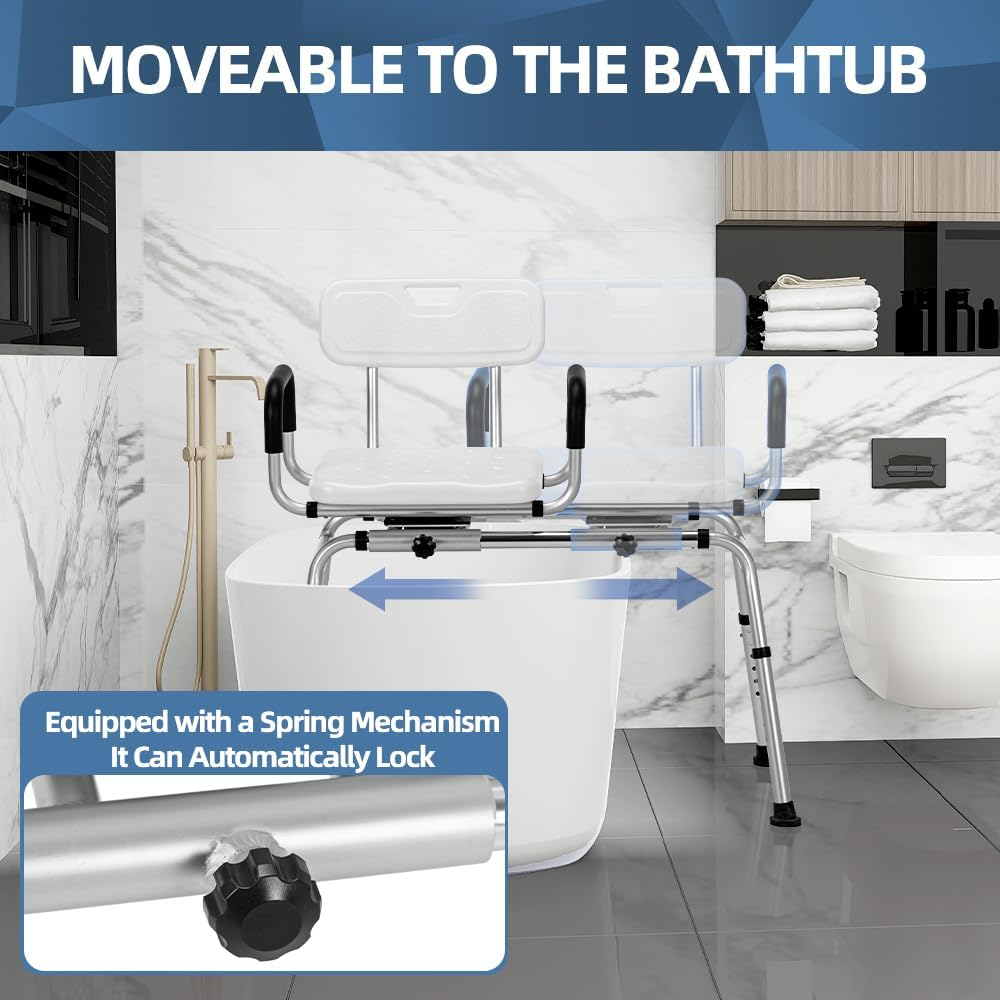 Eldhilfe Sliding Shower Chair with 360 Degree Swivel Seat Adjustable Tub Transfer Bench for Elderly, Disabled, and Bath Safety，Durable Design for Easy Showering image number 5