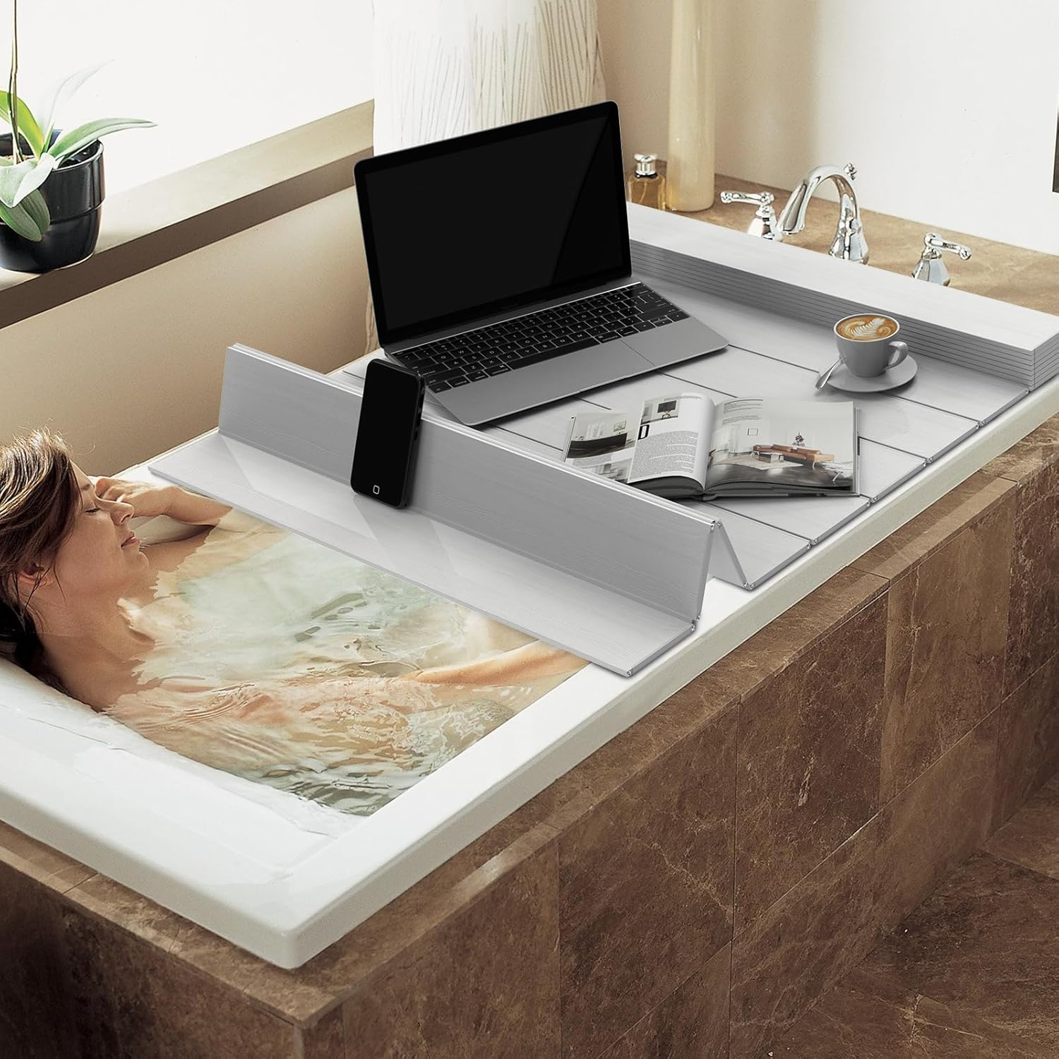 Orifesio Bathtub Cover, 170 X 75 Cm Foldable PVC Bath Board, Dustproof Insulation for Home, Bathroom, SPA, White image number 3