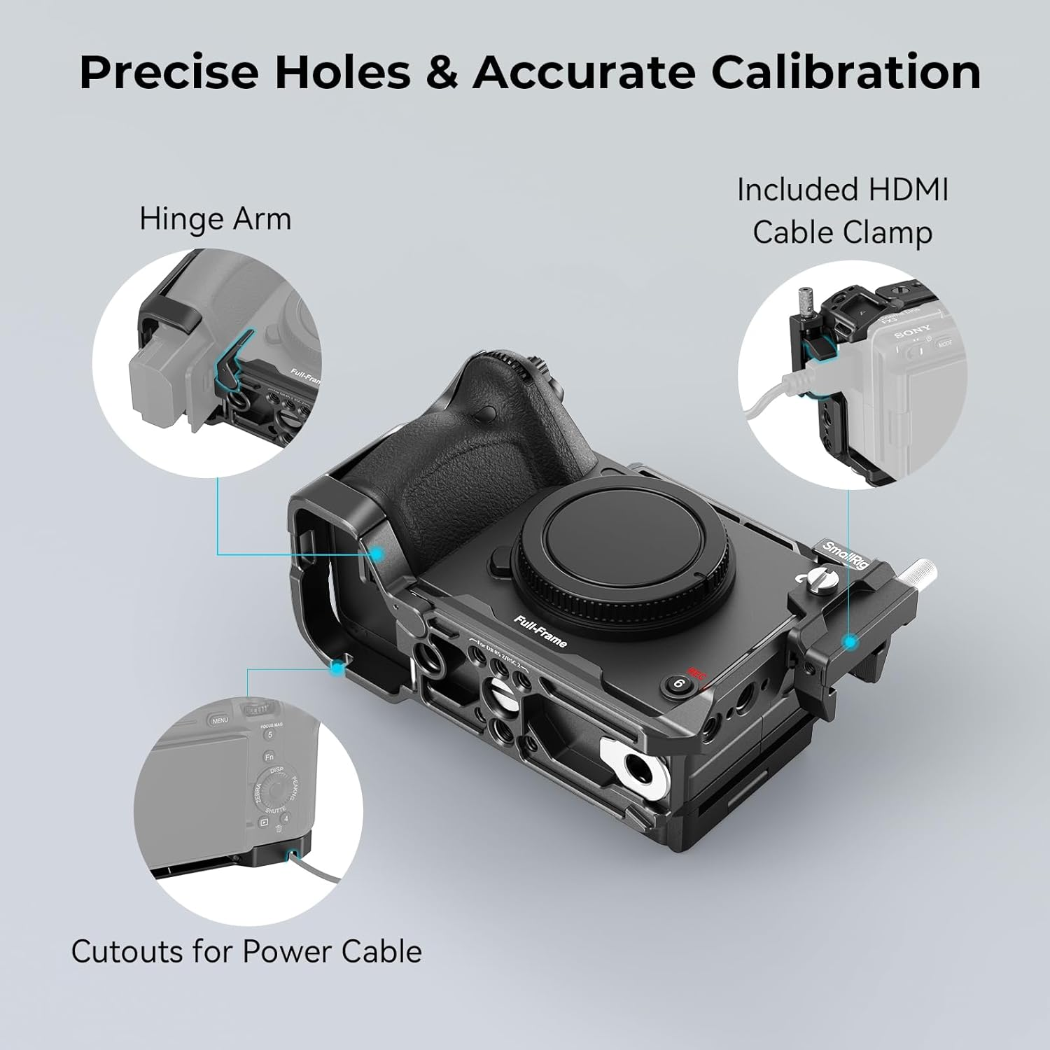 Smallrig Cage for Sony FX30 FX3 with Cable Clamp, Classic Bright Black Surface, Included Cold Shoe and NATO Rail, Modular Design Compatible with Original XLR Handle - 4183