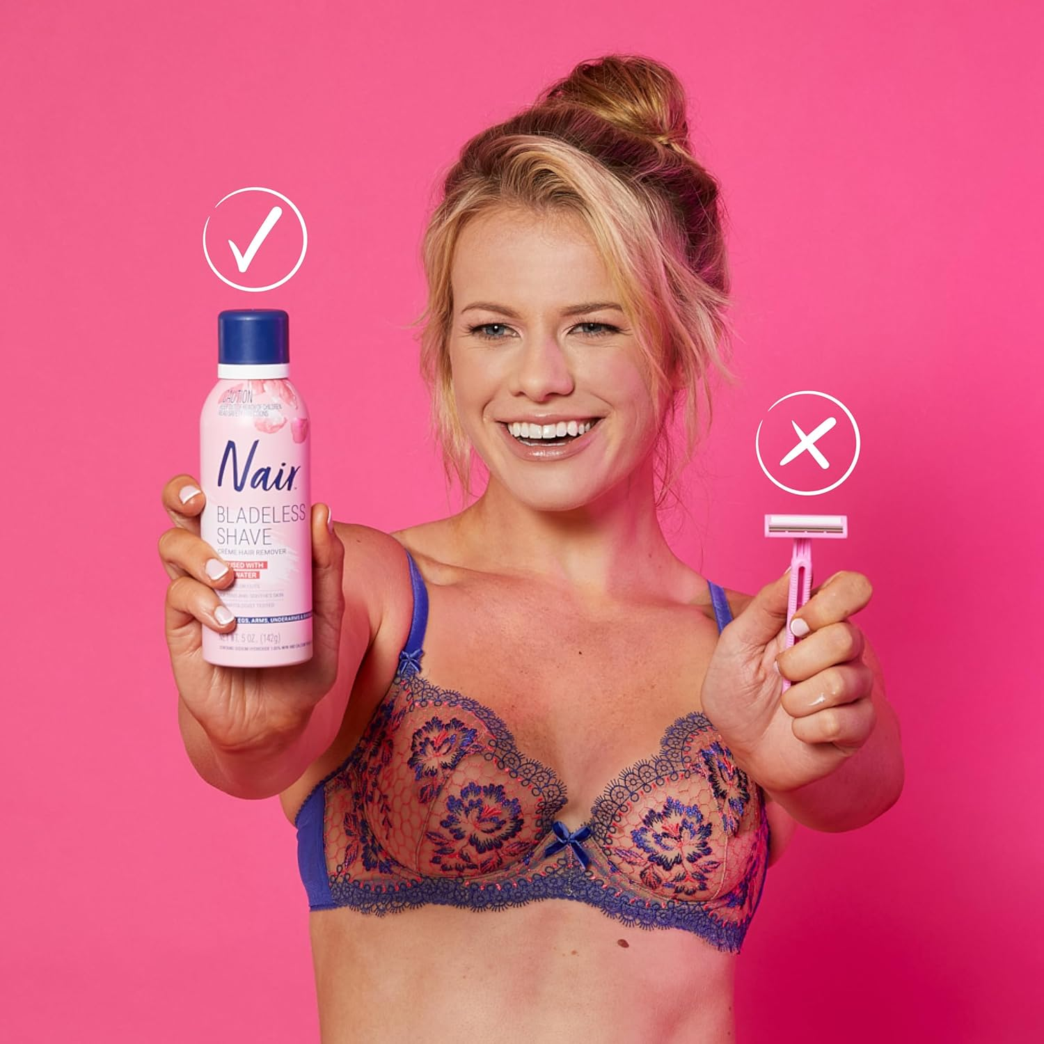 Nair Bladeless Shave Rosewater Hair Removal Cream - Softens and Soothes Skin - Gentle & Razor-Free Hair Remover Cream for Legs, Arms, Underarms and Bikini Area - All Skin Types - 142G image number 1