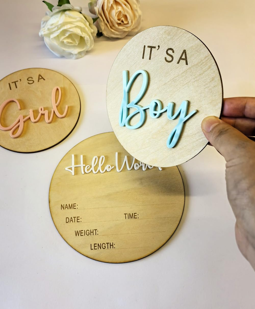 3Ps Its a Boy Its a Girl Wooden Sign & Hello World Sign,3D Acrylic Baby Announcement Signs,Gender Reveal Wood Sign for Photo Props,New Mom Gifts,Baby Showers,Hospital & Nursery Decor image number 4