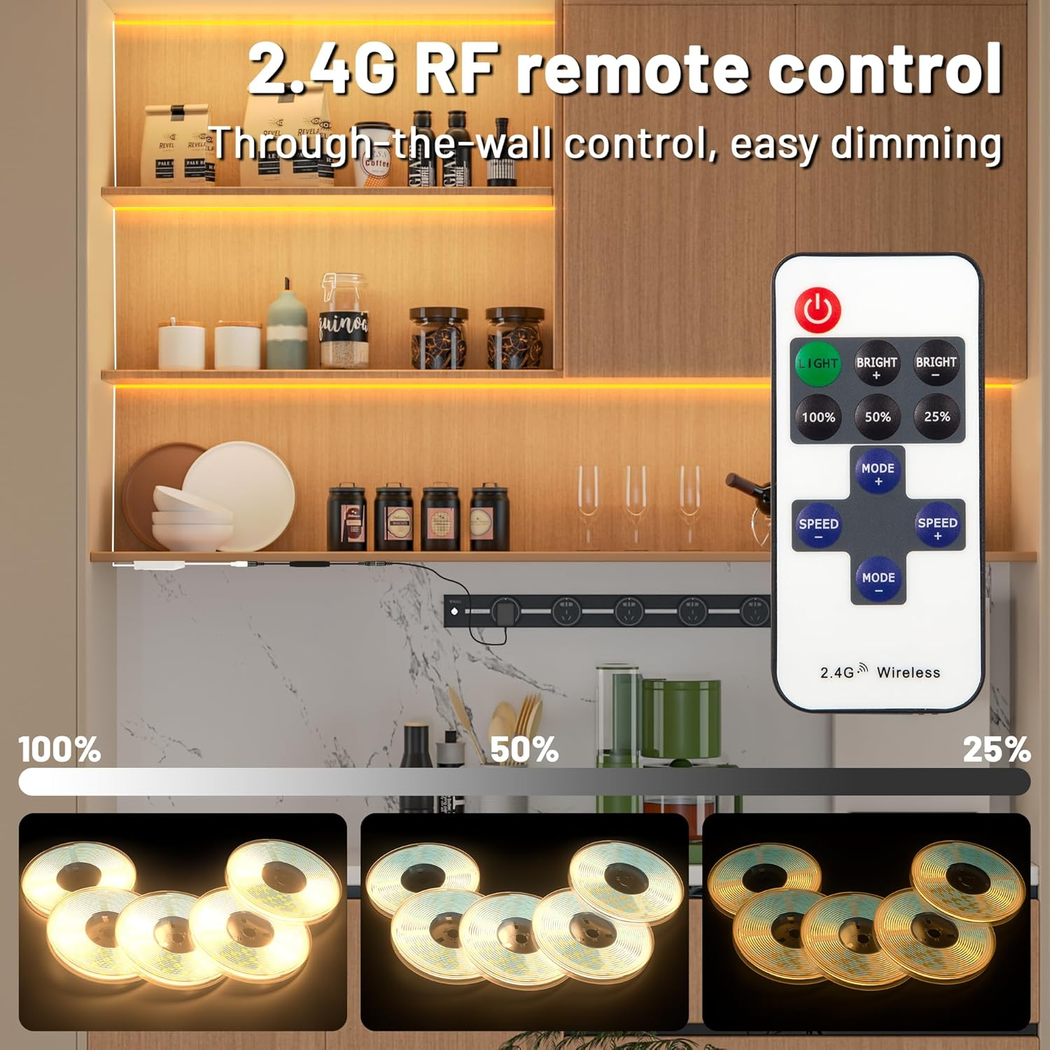 LICHASER 6 Rolls 3M Wifi Flexible COB LED Lights for Wood Slat Wall Panels, Acoustic Panel LED Strip Compatible with Alexa, 12V 3000K Dimmable Strip for Acoustic Panels, Shelves Lighting image number 3