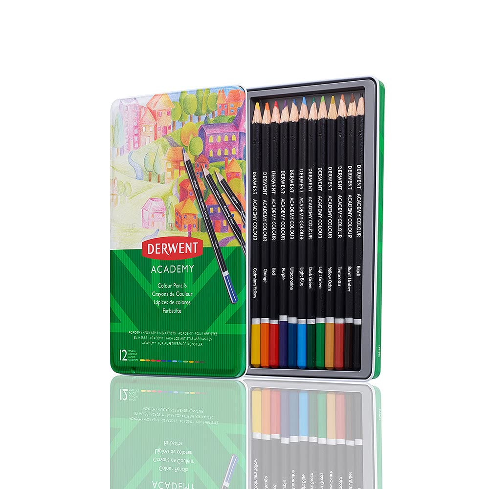 Derwent Academy Colouring Pencils, Set of 12 in Tin Box, Blendable Multicolour Artist&rsquo;S Pencils, Ideal for Colouring, Drawing & Illustration, Premium Hobbyist Quality, 2301937 image number 1