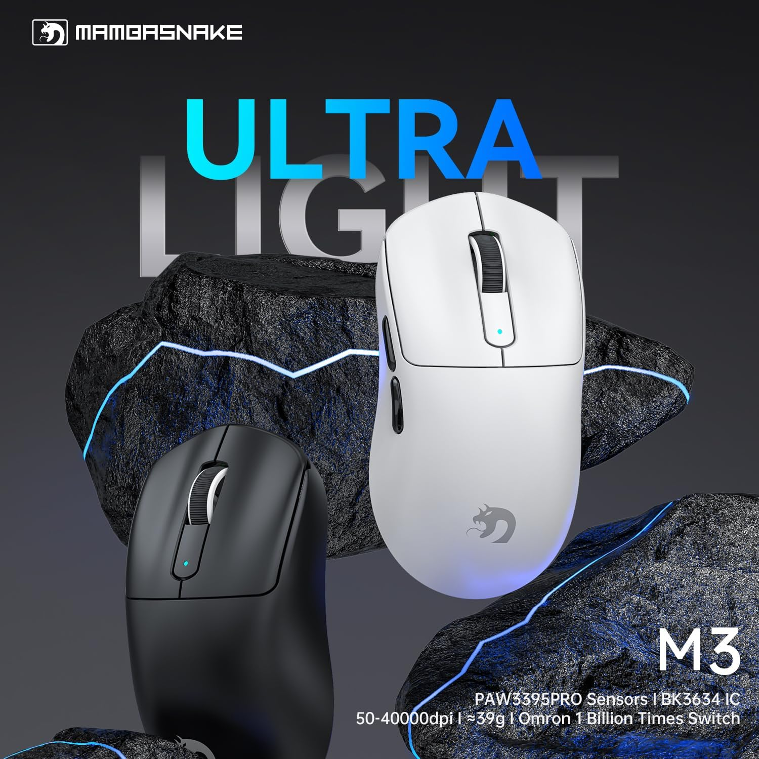 MANBASNAKE &times; Attack Shark M3 Wireless Gaming Mouse, 39G Ultra-Lightweight Bt/2.4Ghz/Wired Computer Mouse, PAW3395PRO 40K DPI Optical Sensor, Programmable Mice for Pc/Win/Mac (Black) image number 6