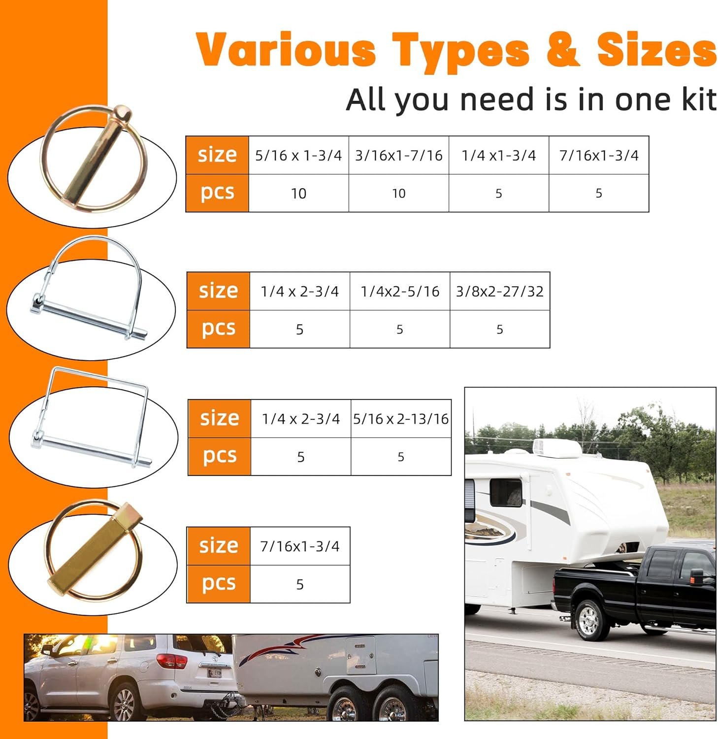 360Pcs Heavy Duty Pin Assortment Kit - Hitch Pins R Clip Pins - Hair Pins- Lynch Pins - PTO Pins - for Trucks Trailers Tractors Mowers 3 Point Accessories, Farm,Lawn,Hitches,And Garden