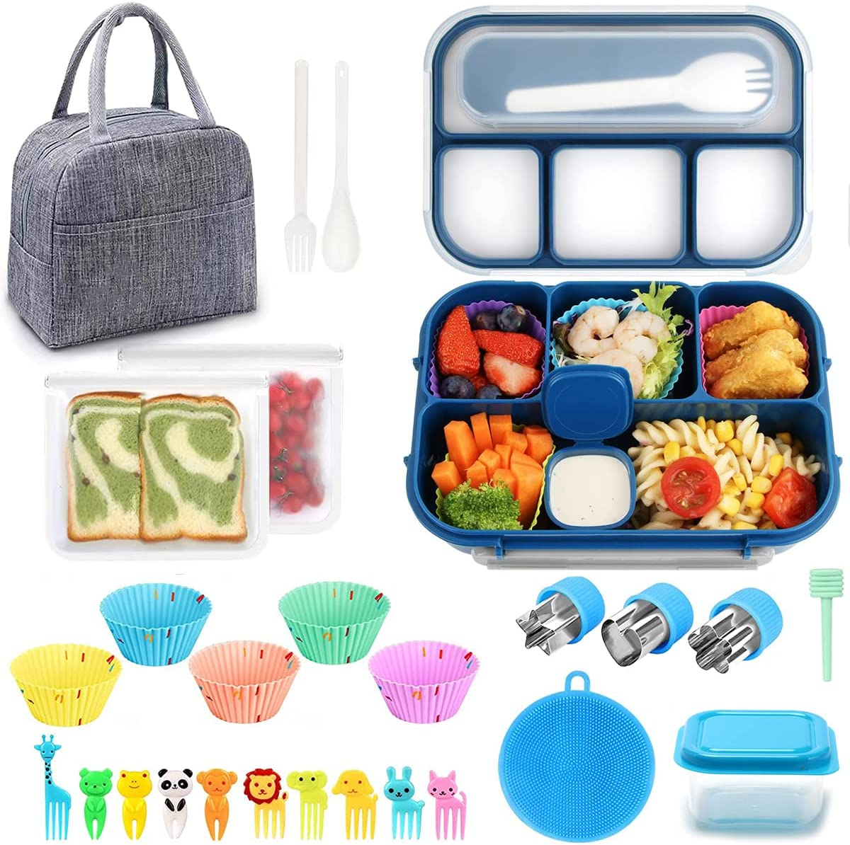 Bento Lunch Box, 1300Ml 16 Pcs Bento Box Adult Lunch Box,4 Compartment Bento Box Lunch Box Containers, Leak-Proof,Microwave/Dishwasher/Freezer Safe (Blue) image number 4