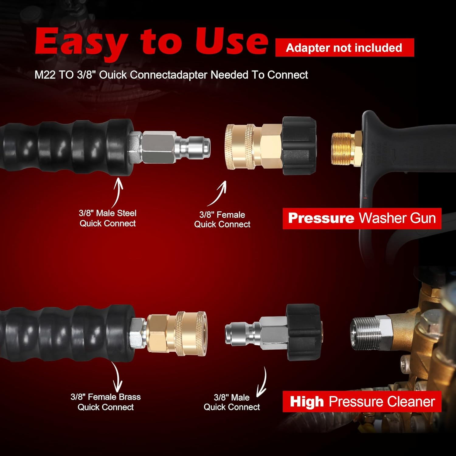 3/8&rdquo; Pressure Washer Hose 50FT 4000Psi,Rubber Hose,Quick Connect,360&deg; Swivel,Kink-Resistant,Heavy Duty,Black