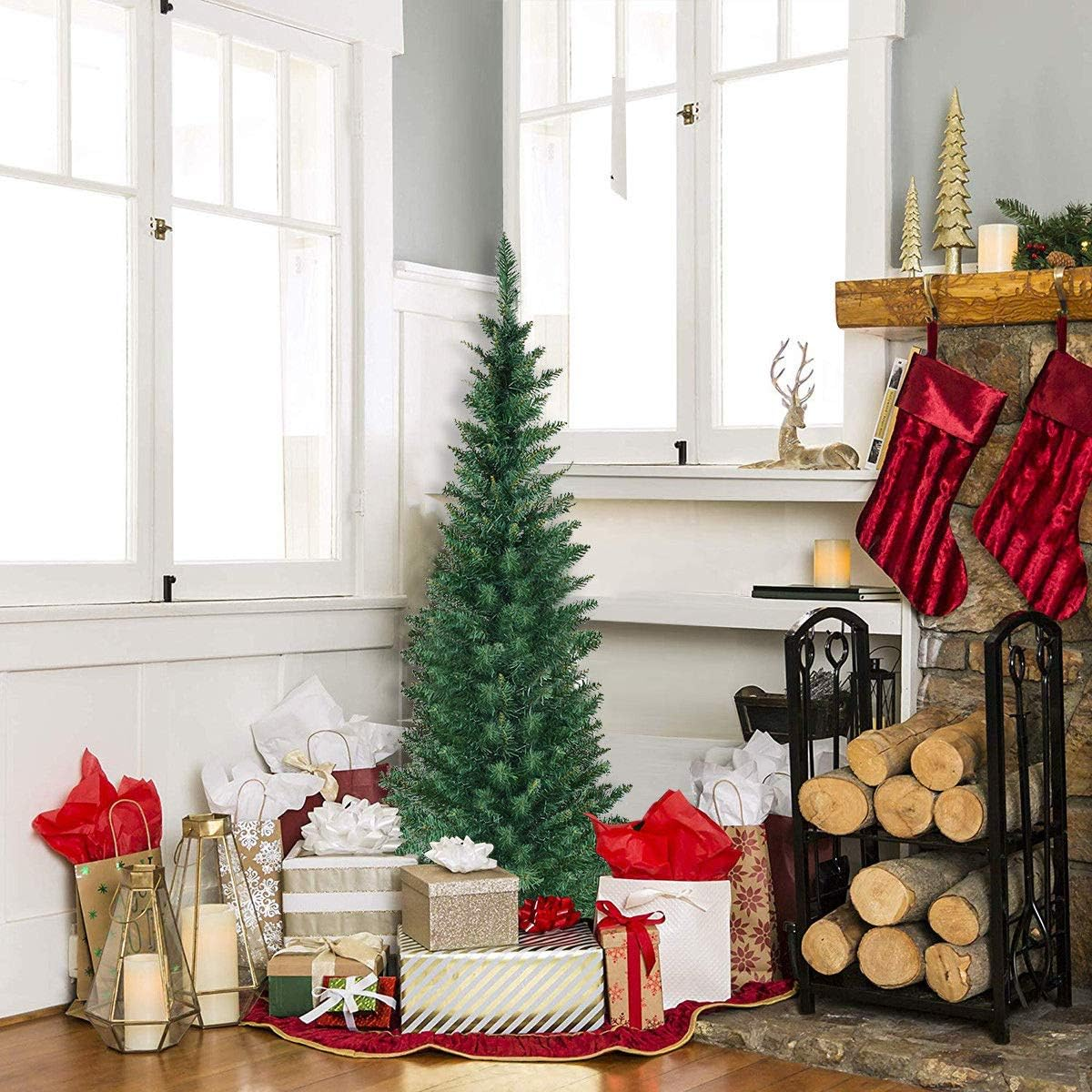 Costway Holly-Jolly 2.4M PVC Pencil Christmas Tree Slim Xmas Homedecor Green (2.4M) image number 1