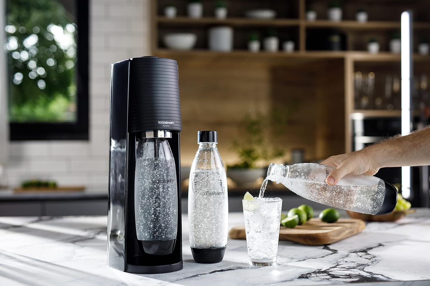 Sodastream Terra Value Pack Sparkling Water Maker with 2 X 1 L Dishwasher Safe Cast Bottles and 1 X Quick Connect CO2 Cylinder for Making up to 60 L of Sparkling Water, Matt Black image number 5