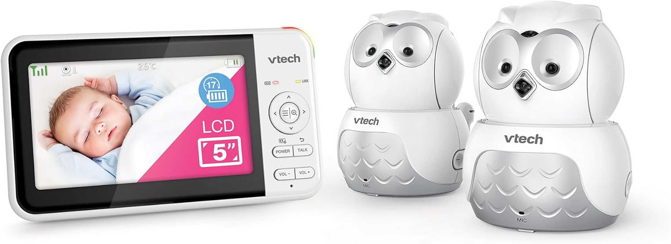 Vtech BM5550-OWLN 5" 2-Camera Full Colour Pan & Tilt Video & Audio Baby Monitor with 2-Way Talk, Soothing Sounds, Room Temperature Monitor, up to 17 Hours Battery Life image number 5