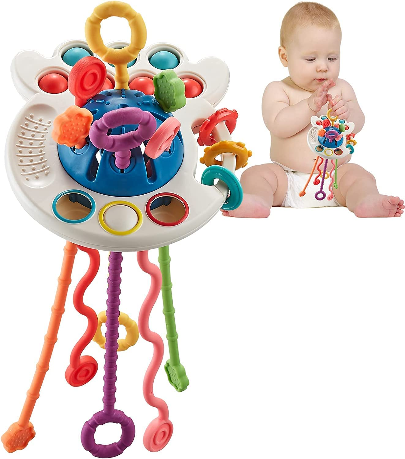 Montessori Toys UFO Food Grade Silicone Drawstring Activity Toys Toddler Learning Activities Silicone Toys Baby Travel Toys Baby Fine Motor Skills Toys Gifts 1+ Year Old Colorful image number 4