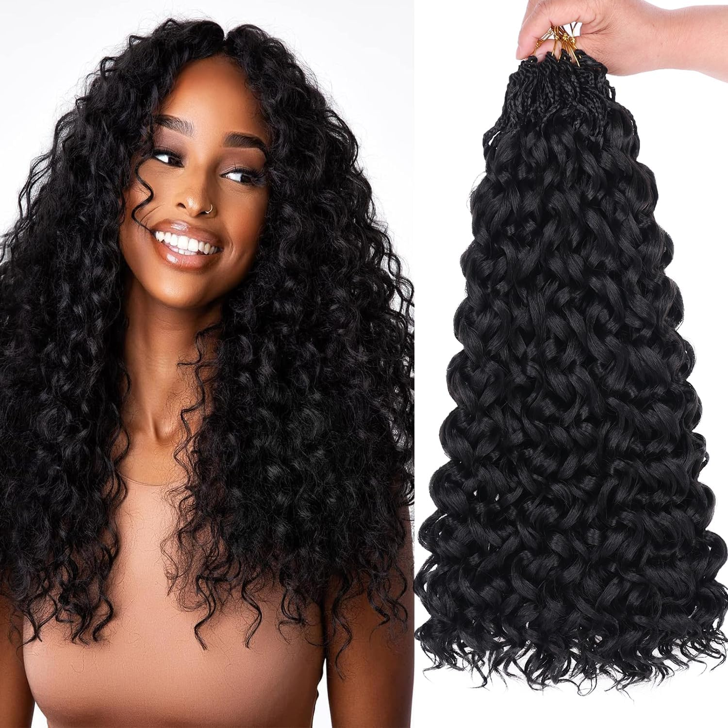 Mscat Gogo Curl Crochet Hair 18 Inch 8 Packs Black Ocean Wave Crochet Hair Pre Looped Deep Twist Goddess Box Braids Short Curly Water Wave Synthetic Braiding Hair for Women Girls Kids (8 Packs, 1B#) image number 3